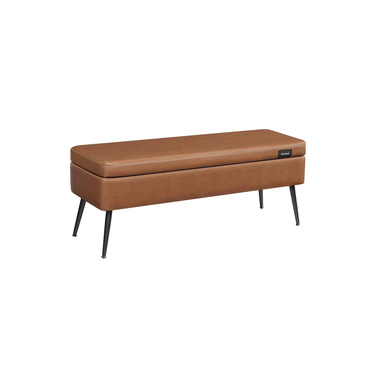 EKHO Collection - Storage Ottoman Bench with Steel Legs, Caramel Brown