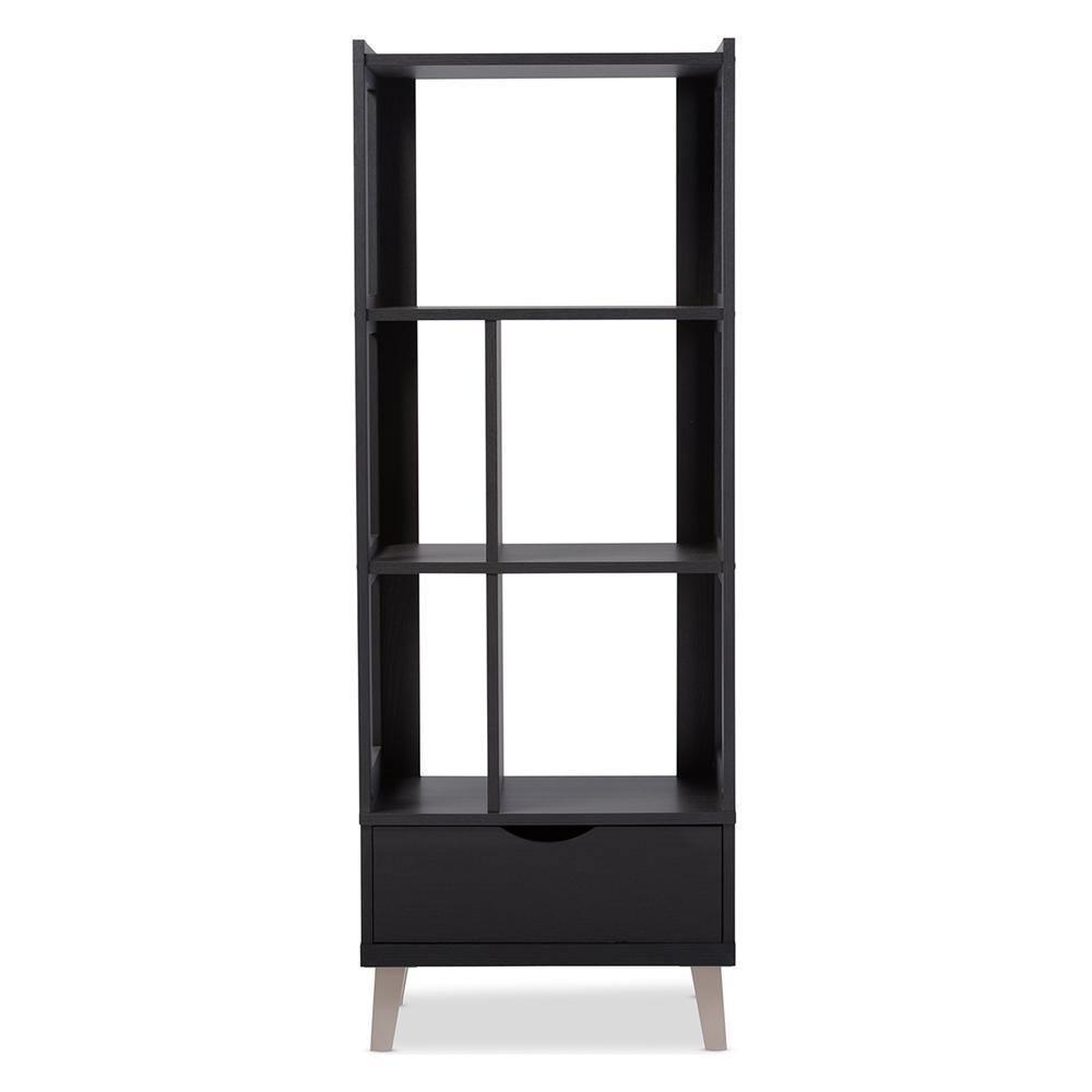 Kalien Modern and Contemporary Dark Brown Wood Leaning Bookcase