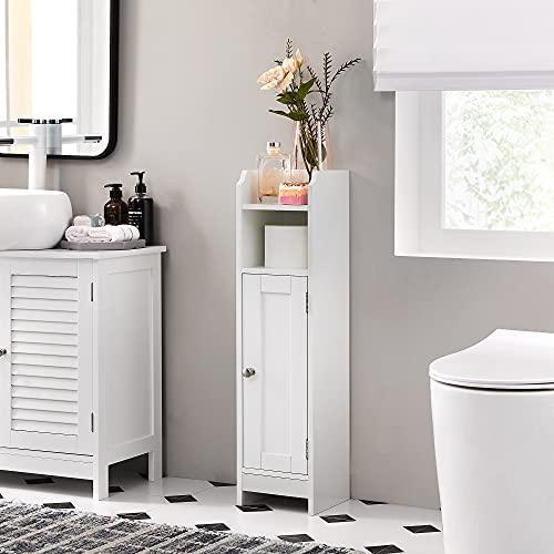 VASAGLE 2 Drawers Bathroom Floor Storage Cabinet, Bathroom Cabinet  Freestanding,Kitchen Cabinet with Open Compartment Adjustable Shelves ,White