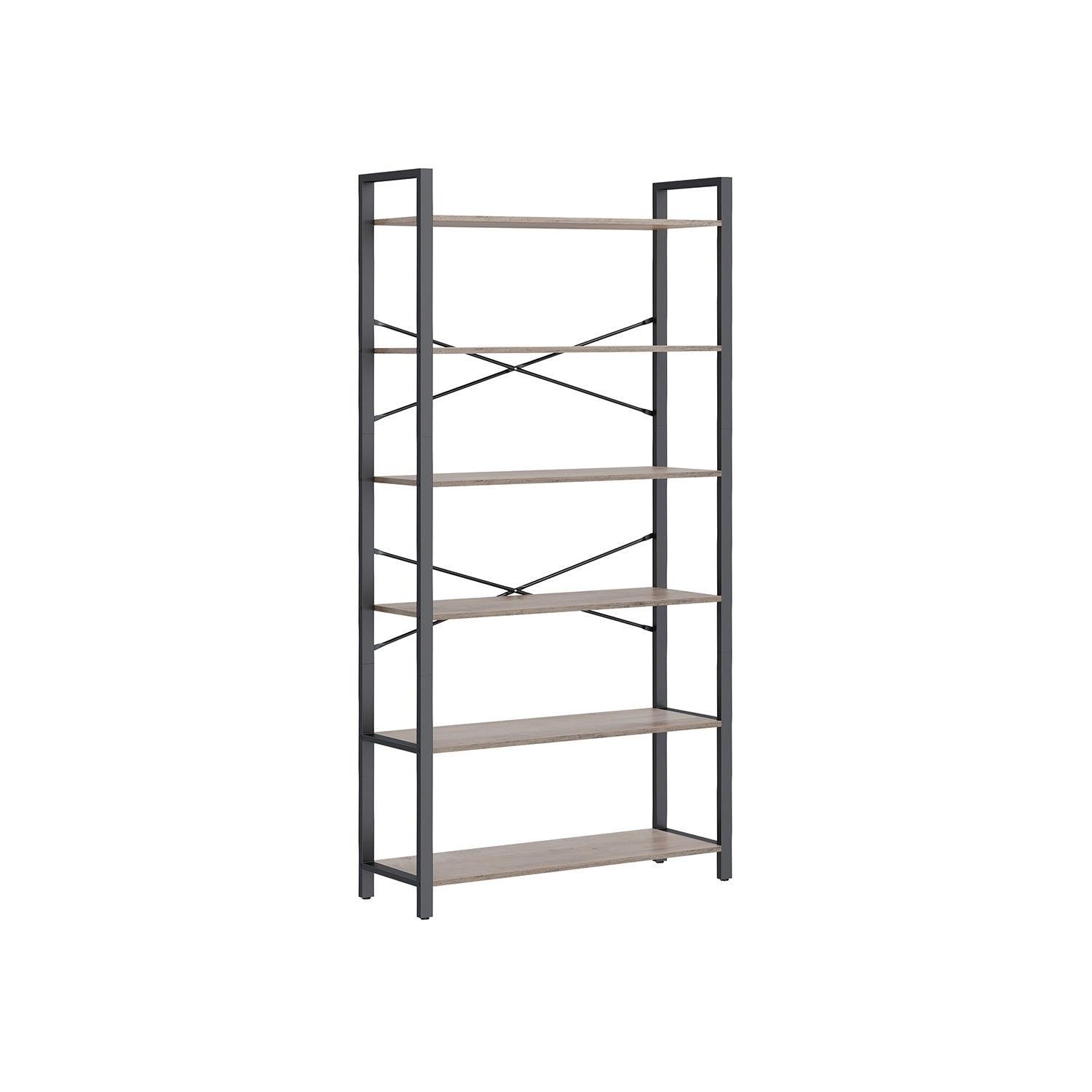 6-Tier Tall Bookshelf with Steel Frame Gray FredCo