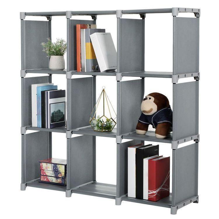 SONGMICS 9-Cube DIY Storage Shelves, Open Bookshelf, Closet Organizer Rack,  Non-Woven Fabric Cabinet, Gray ULSN45GY