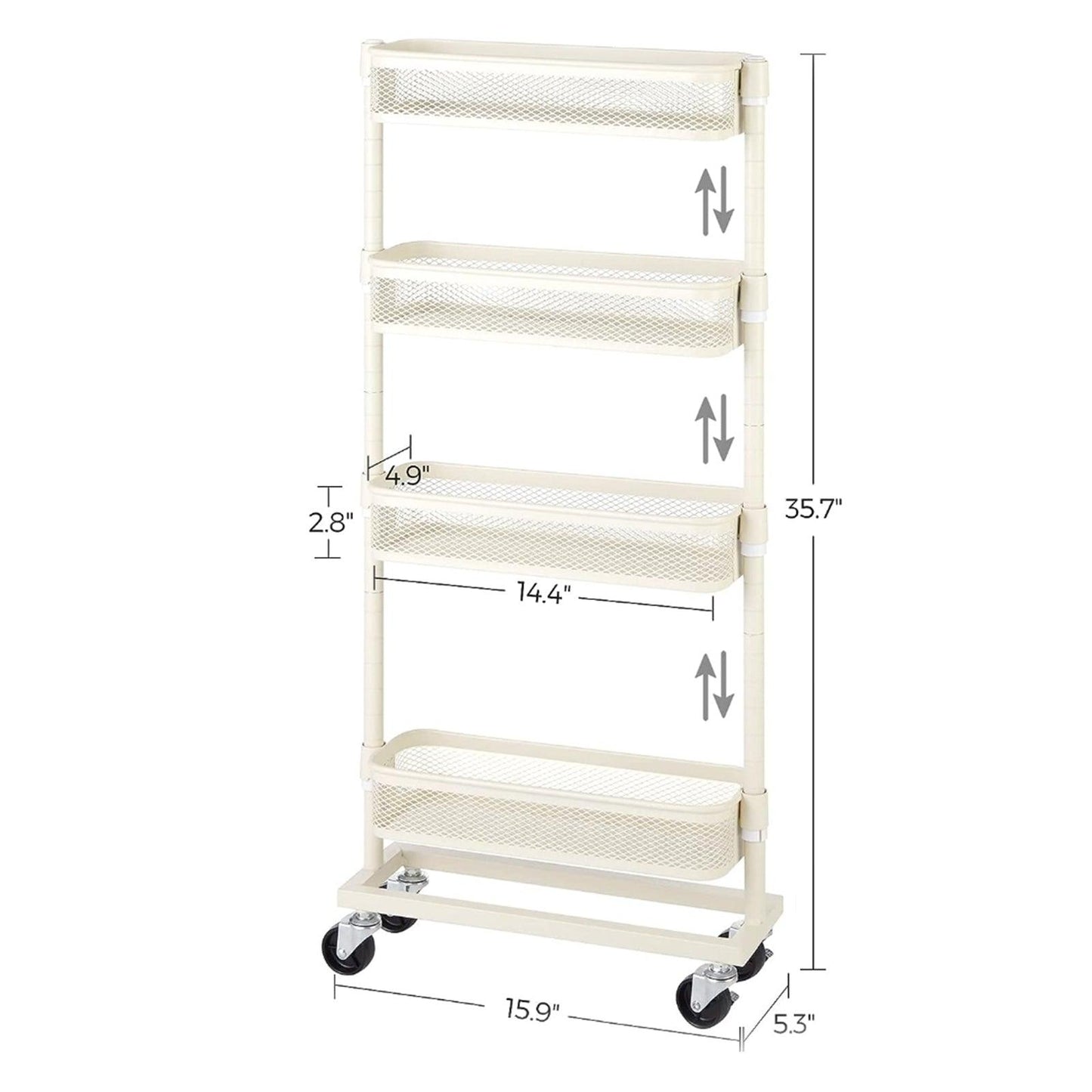 4-Tier Slim Storage Cart with Wire Baskets FredCo