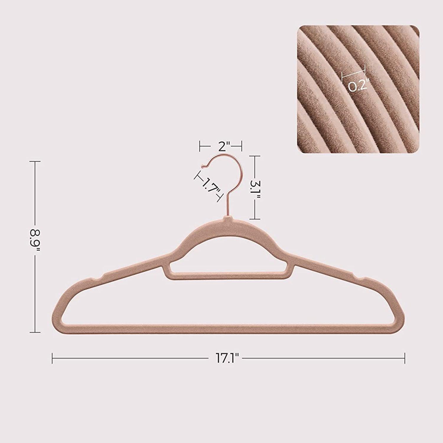 SONGMICS Velvet Hangers, 50 Pack, Non-Slip Clothes Hanger with Rose Gold Color Swivel Hook, 0.2-inch Thick and Space Saving, 17.7-Inch Long for Coat