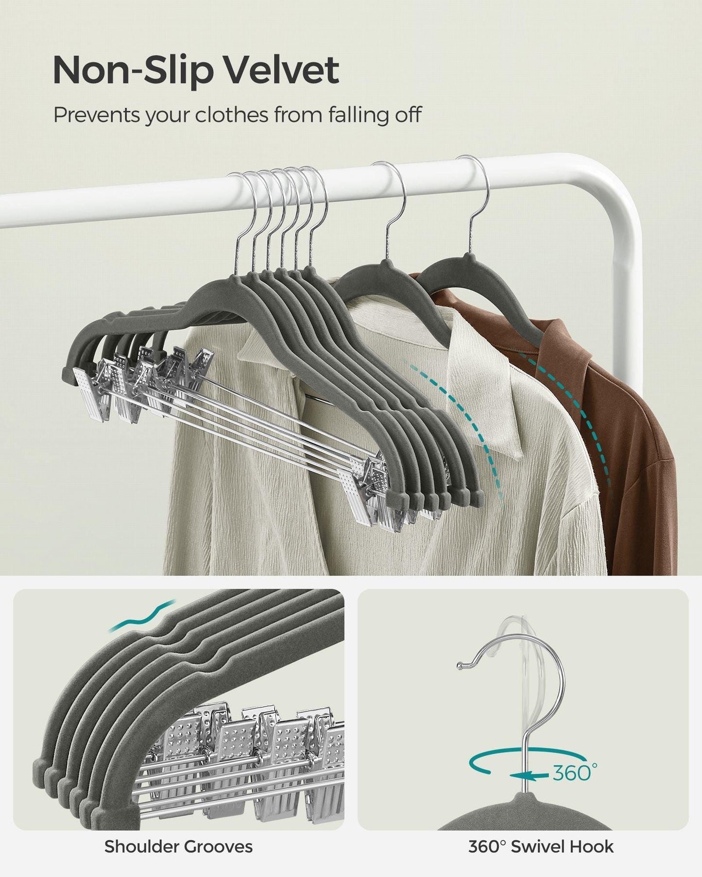 20-Pack Velvet Pants Hangers with Adjustable Clips Grey FredCo