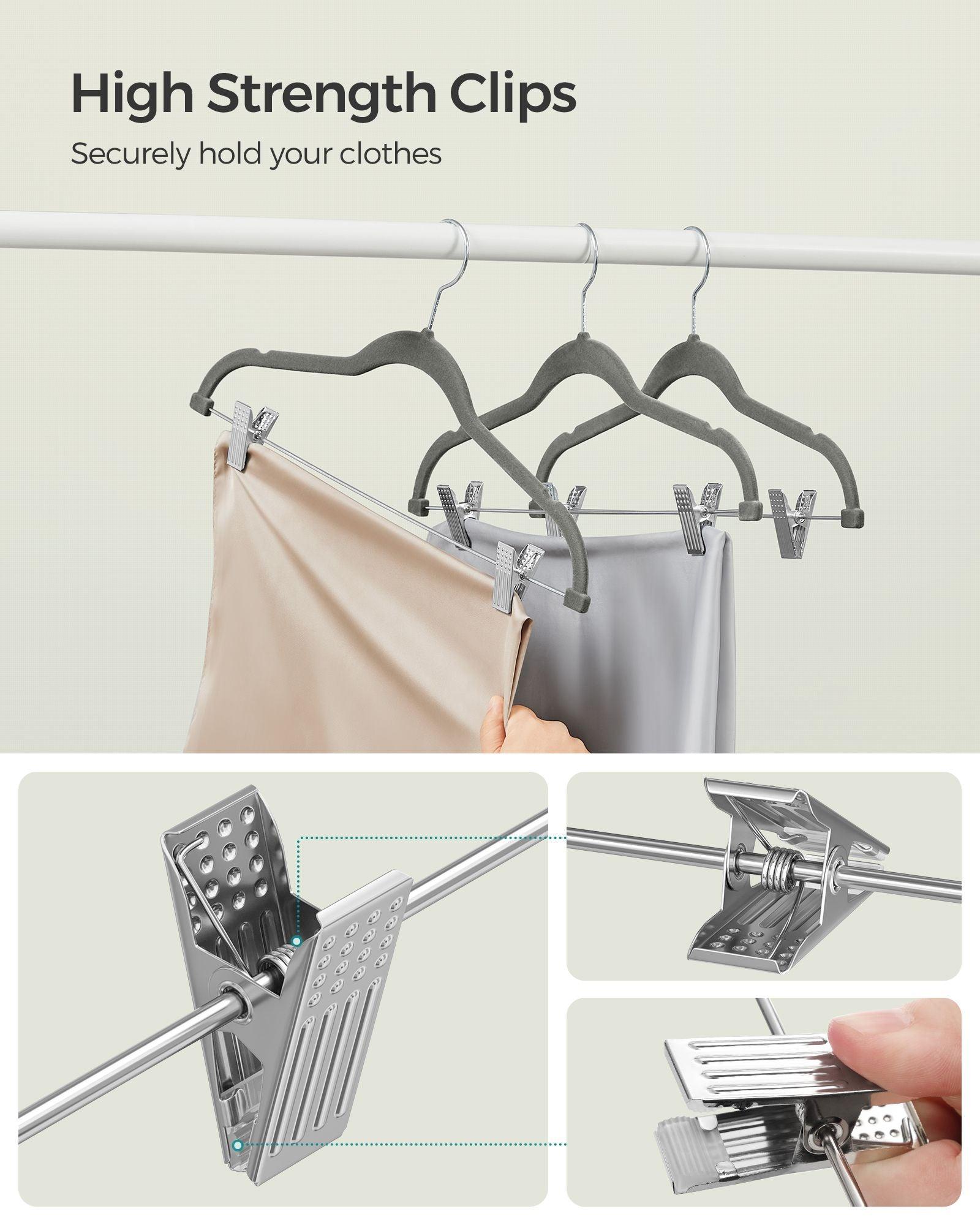 20-Pack Velvet Pants Hangers with Adjustable Clips Grey FredCo