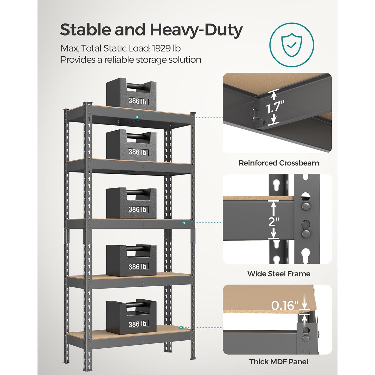 5-Tier Storage Shelves Gray FredCo