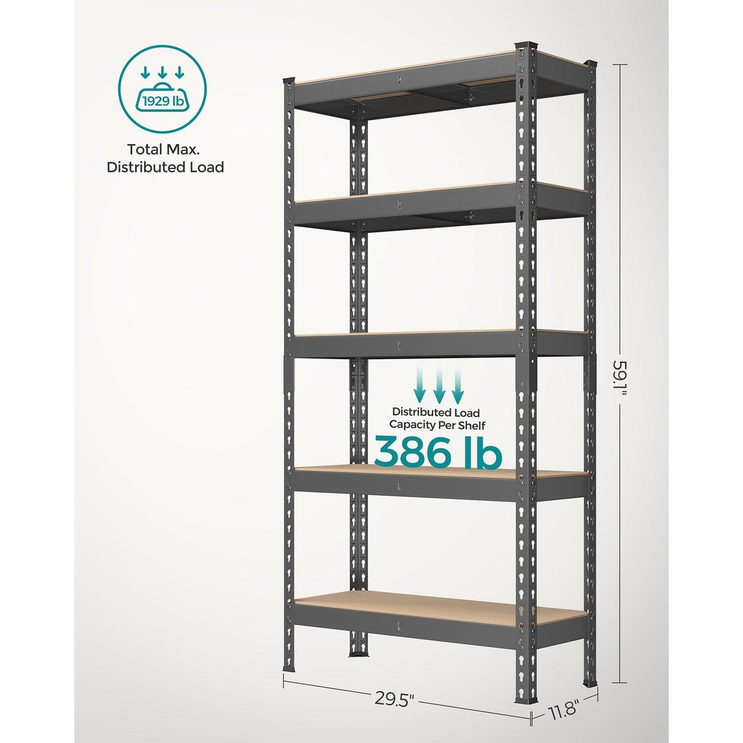 5-Tier Storage Shelves Gray FredCo