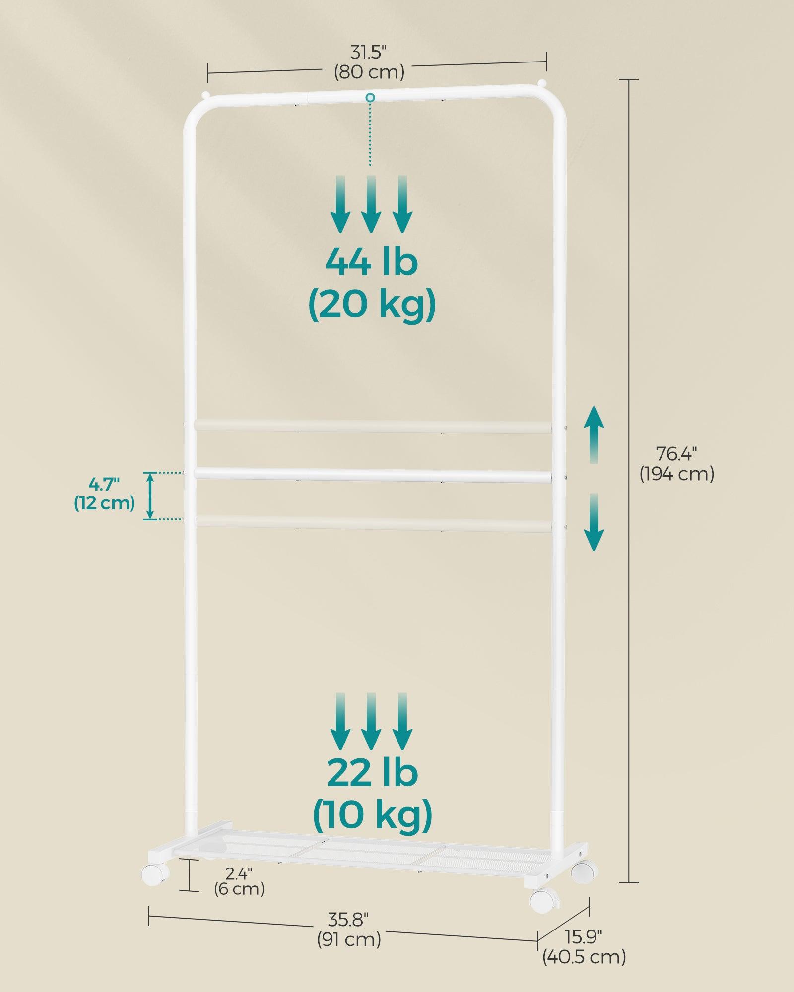 36 Inch Double-Rod Clothes Rack with Wheels FredCo