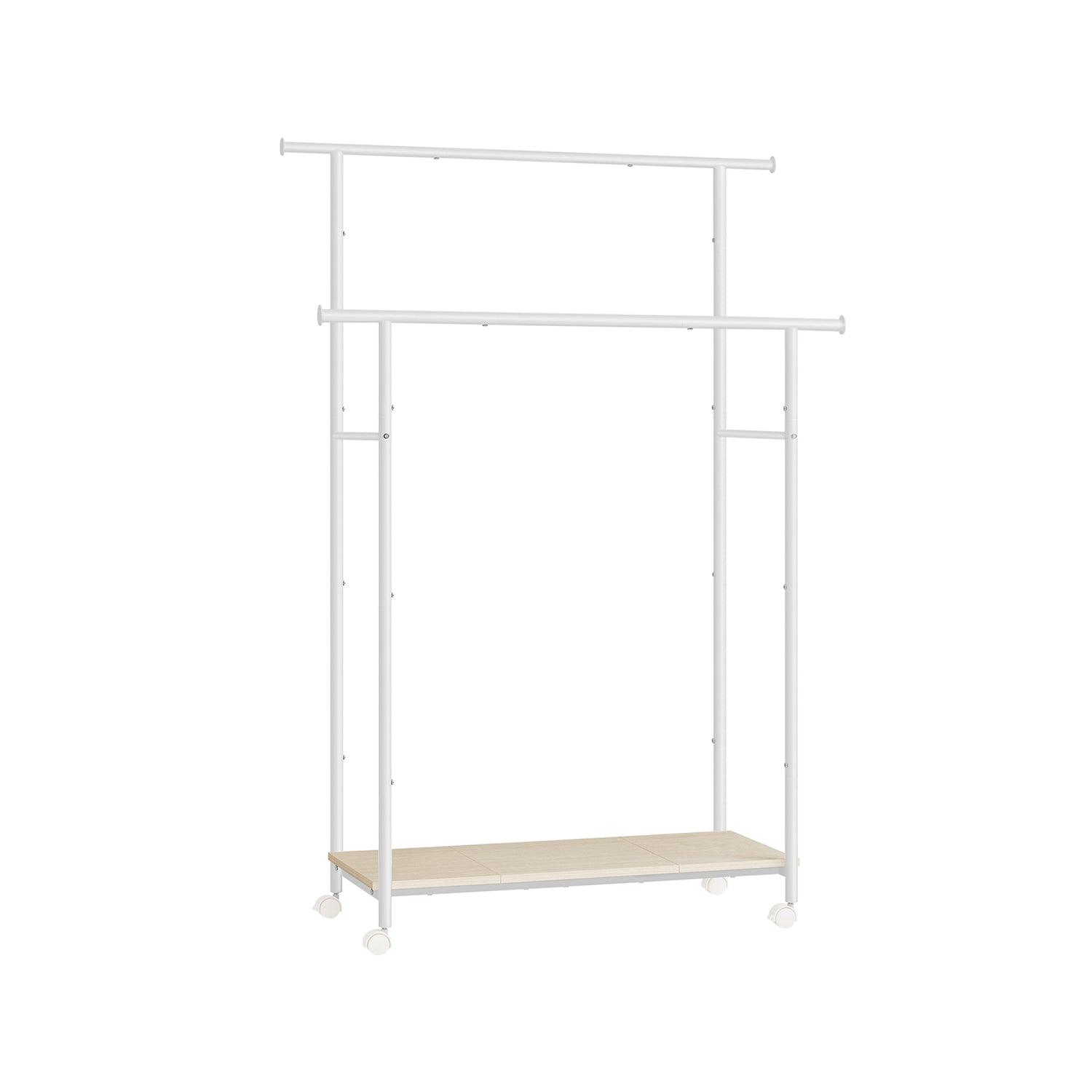 Double-Rod Clothes Rack with Wheels Natural Beige and Cloud White FredCo