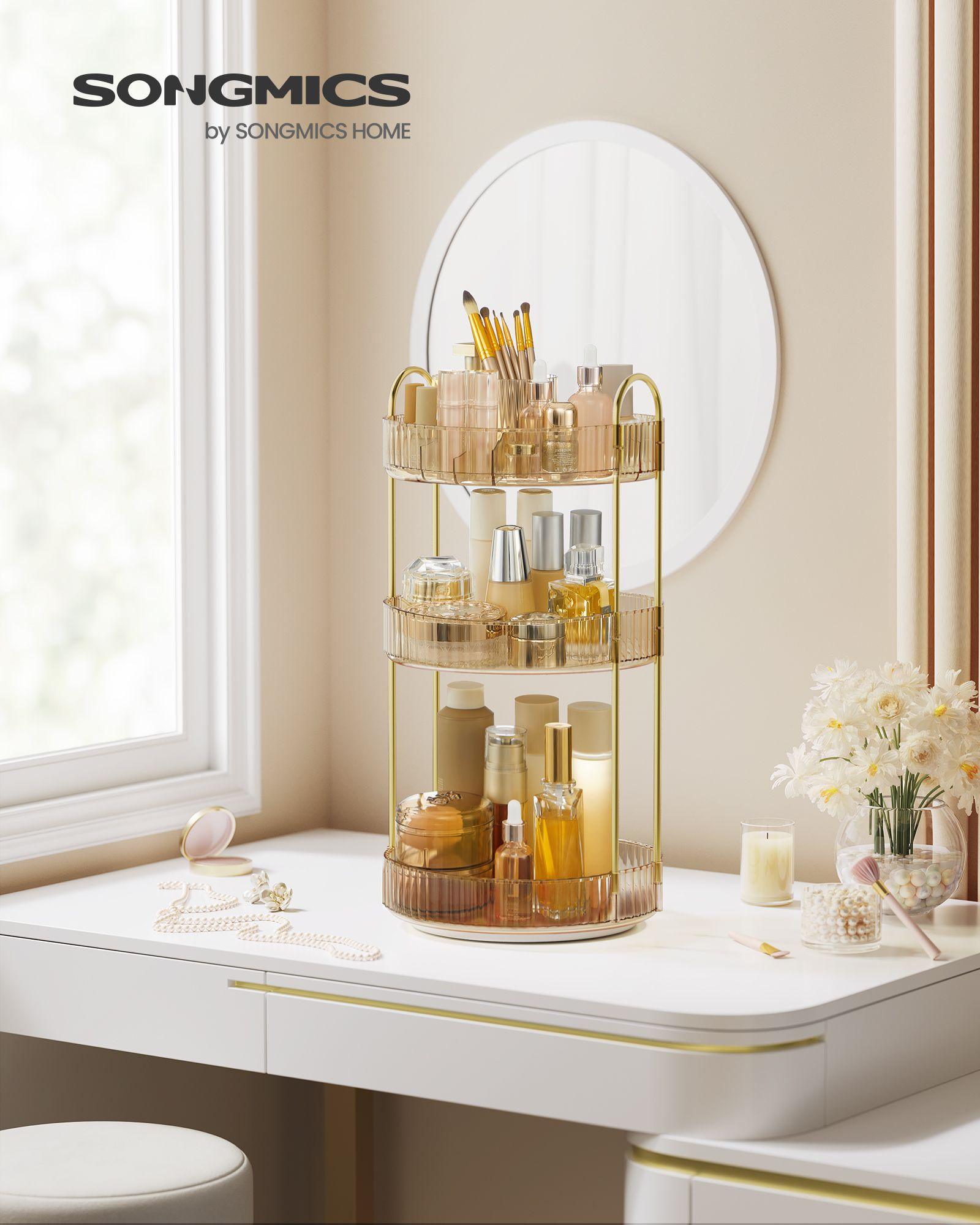 3-Tier Rotating Makeup Organizer Champagne Gold FredCo