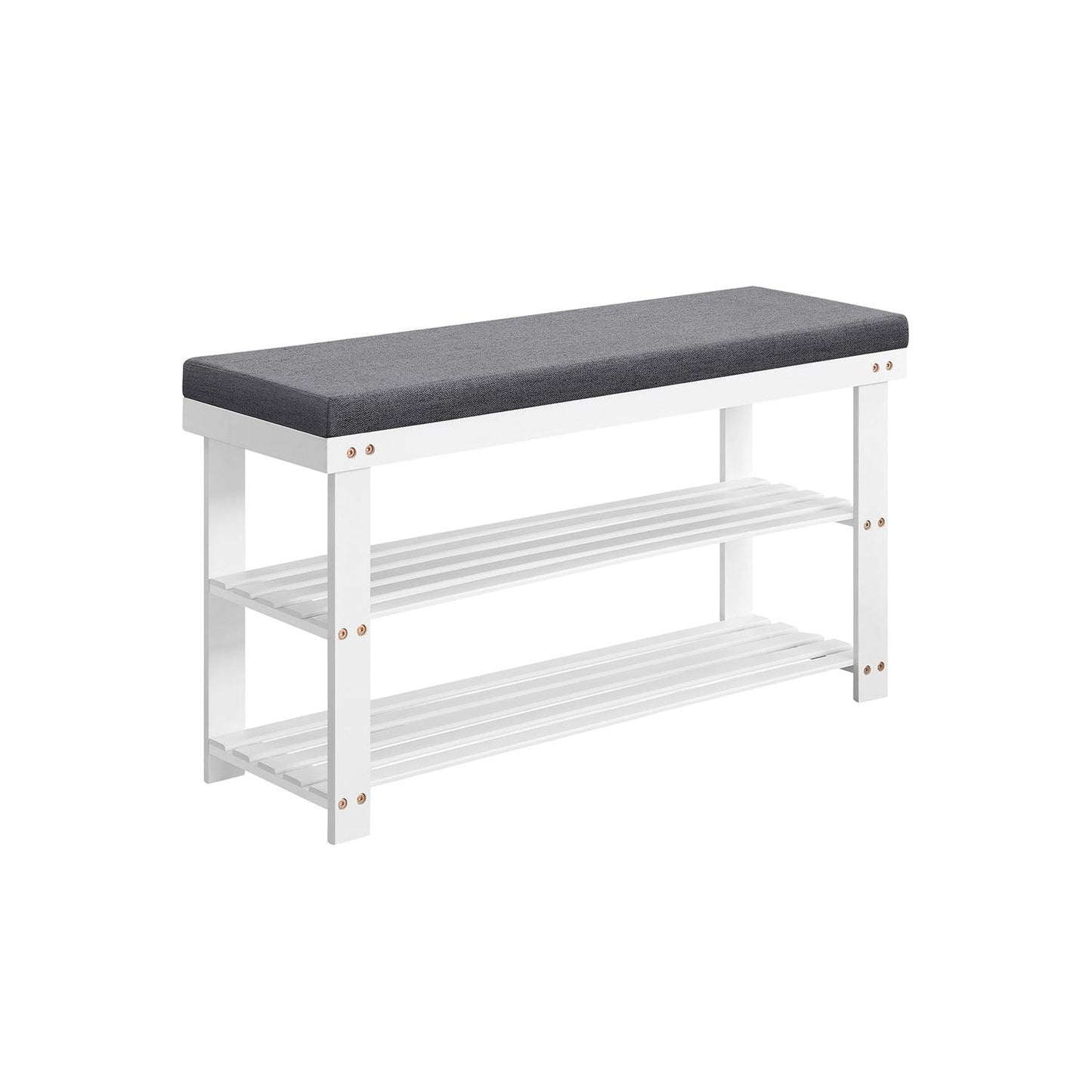 2-Tier Bamboo Shoe Bench White and Gray FredCo