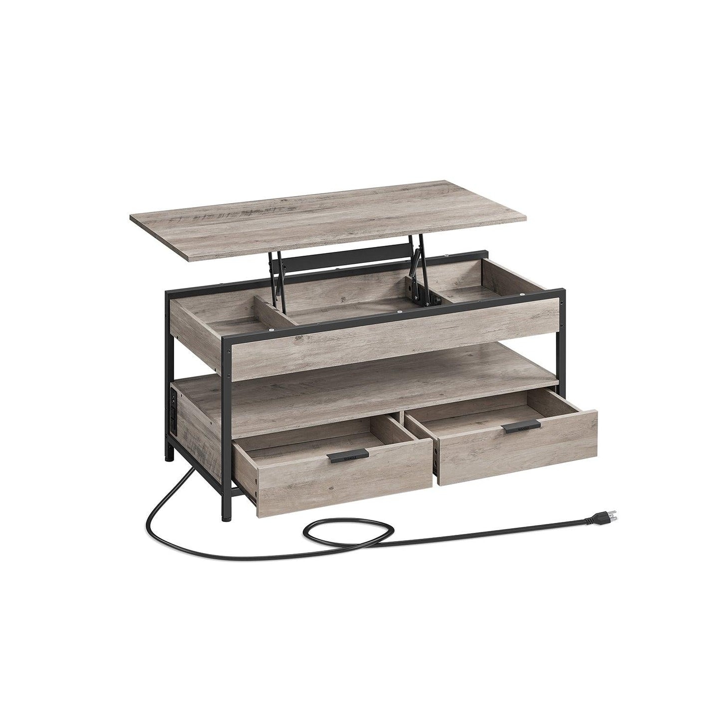 Lift Top Coffee Table with Power Outlet Heather Greige and Classic Black FredCo