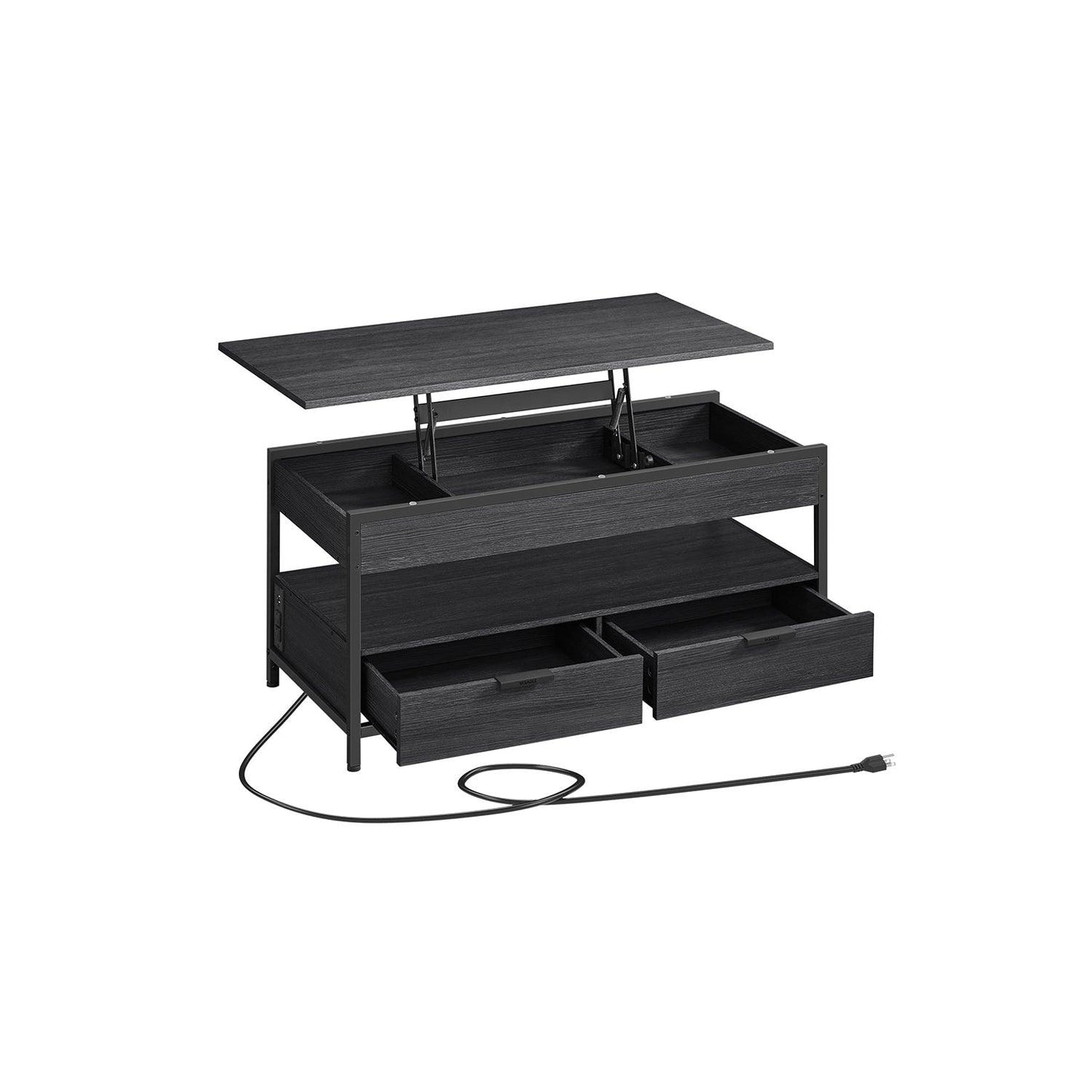 Lift Top Coffee Table with Power Outlet Charcoal Gray and Classic Black FredCo