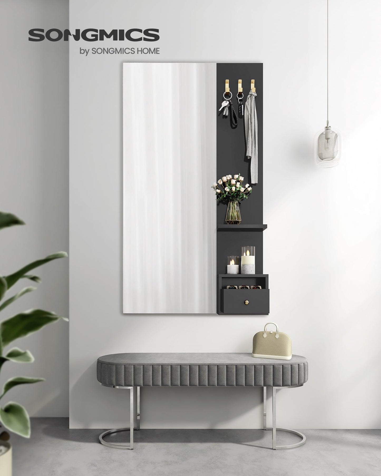 Wall-Mounted Full Length Mirror with Storage Ink Black FredCo