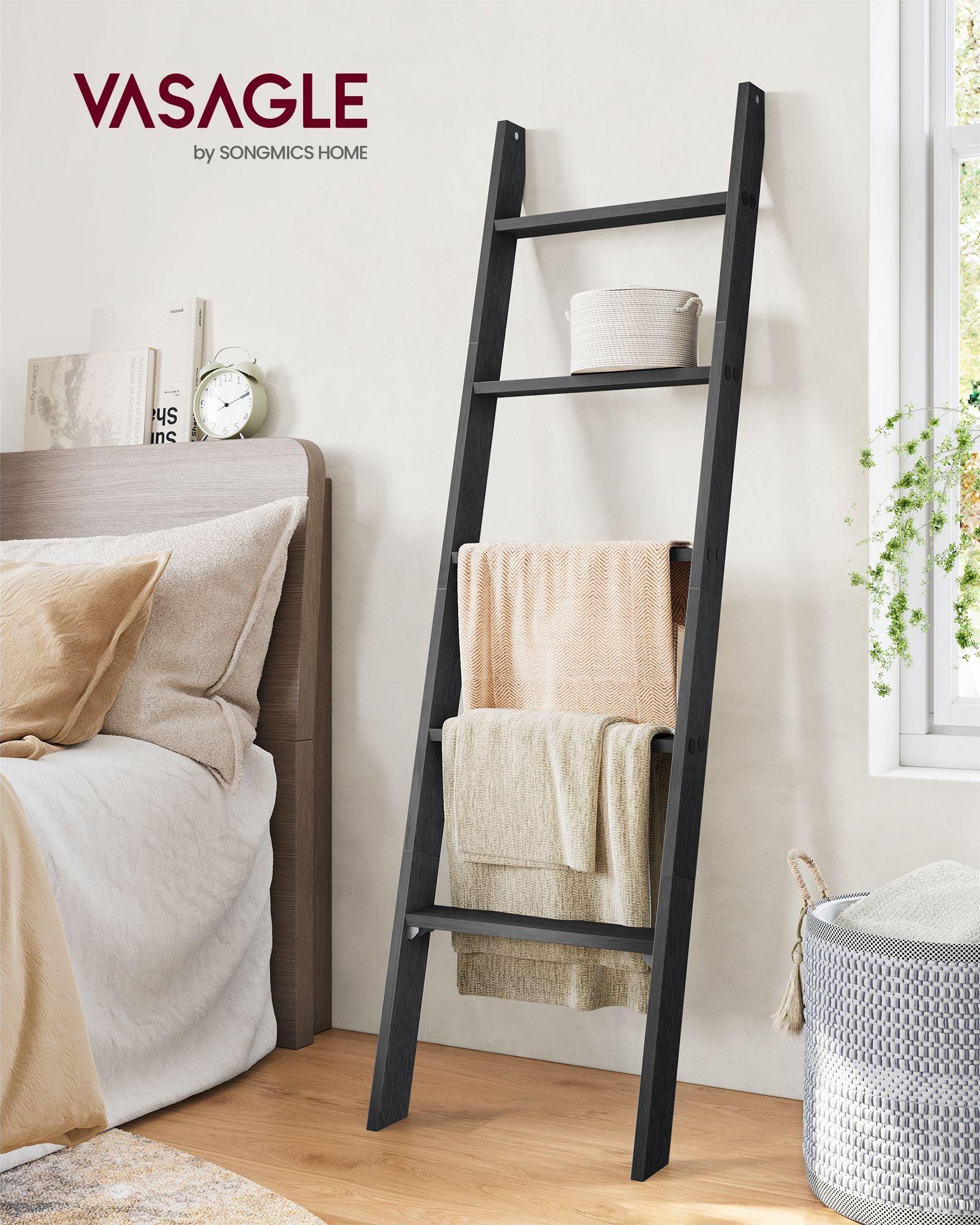 5-Tier Blanket Ladder Shelf Ebony Black FredCo