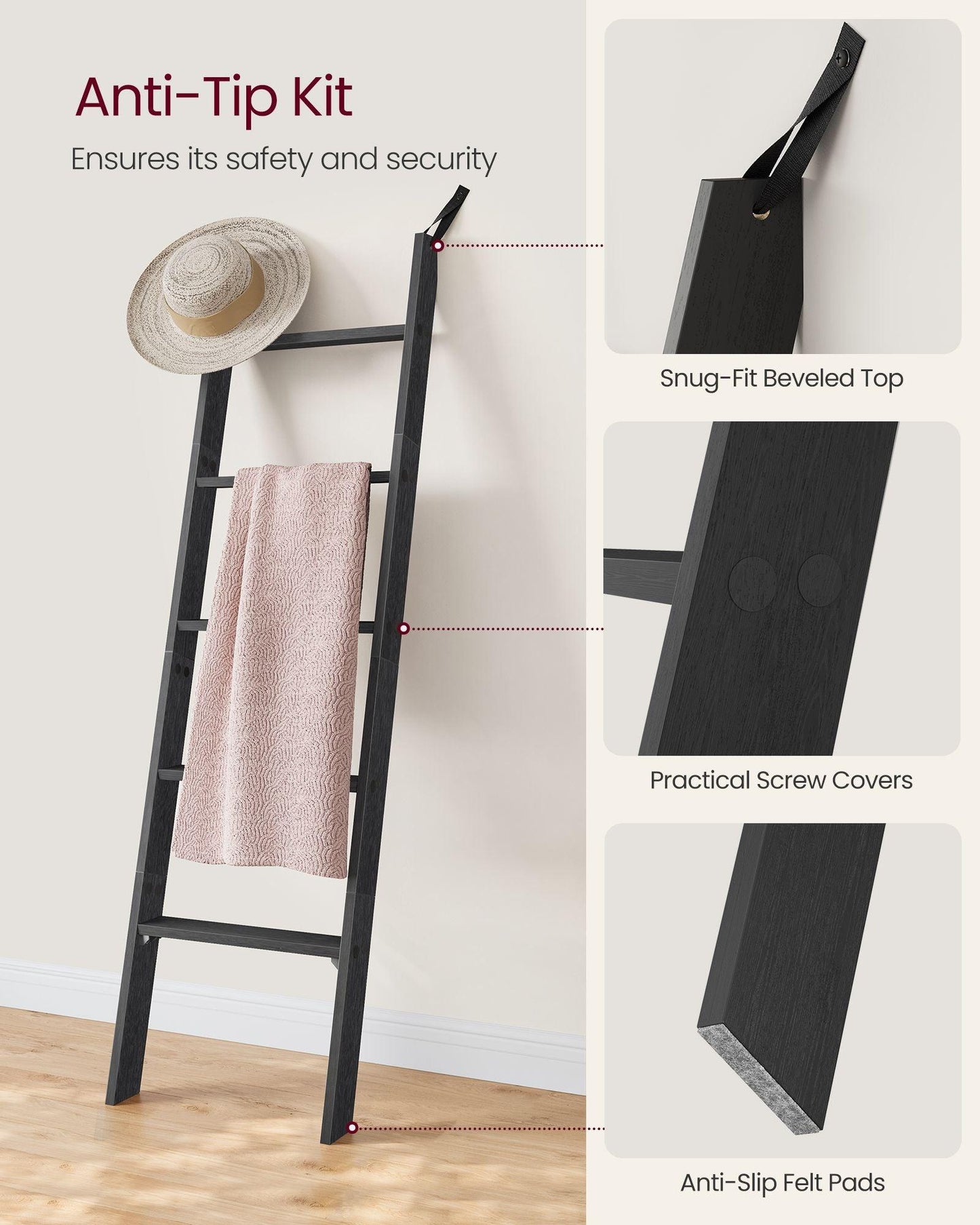 5-Tier Blanket Ladder Shelf Ebony Black FredCo