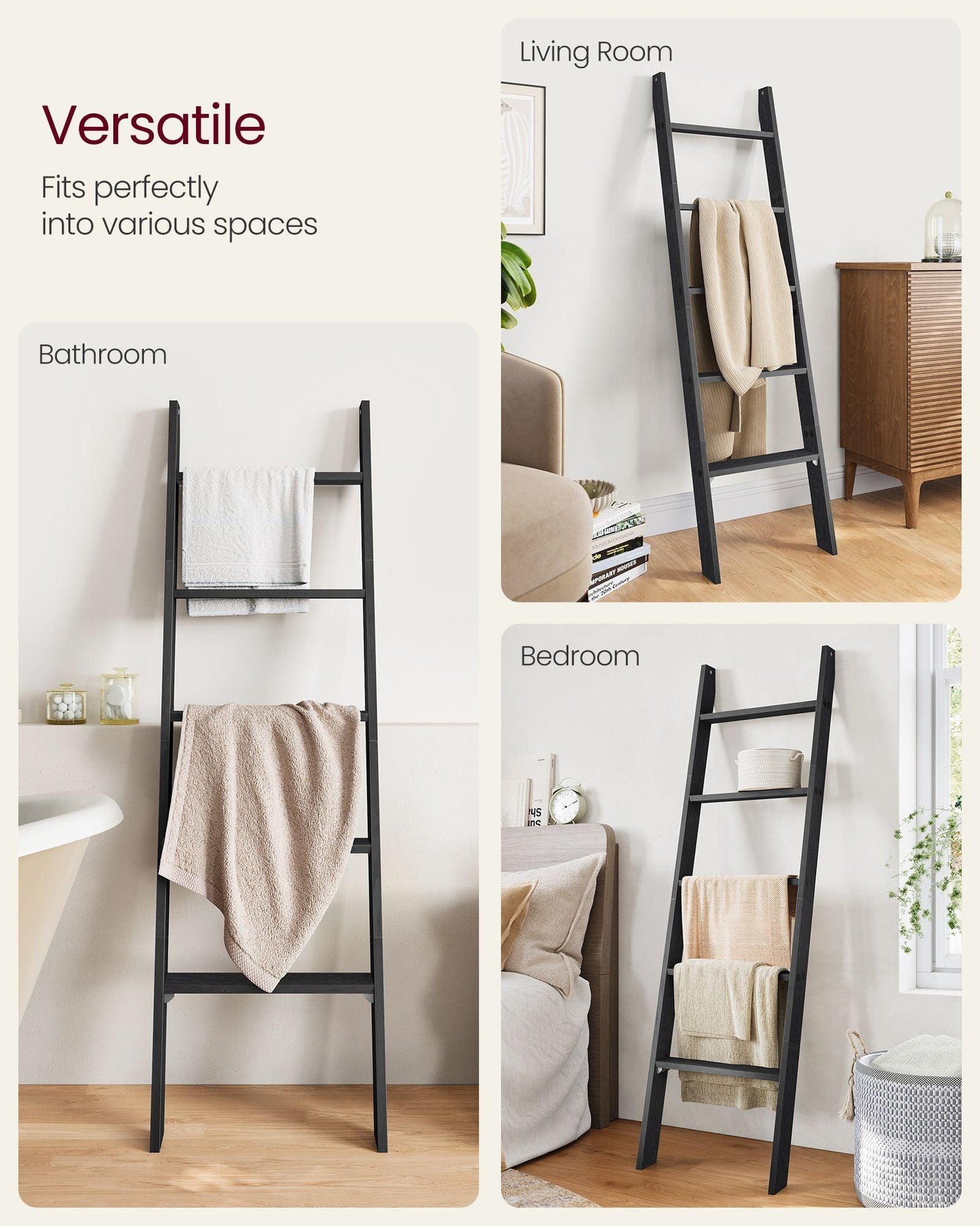 5-Tier Blanket Ladder Shelf Ebony Black FredCo