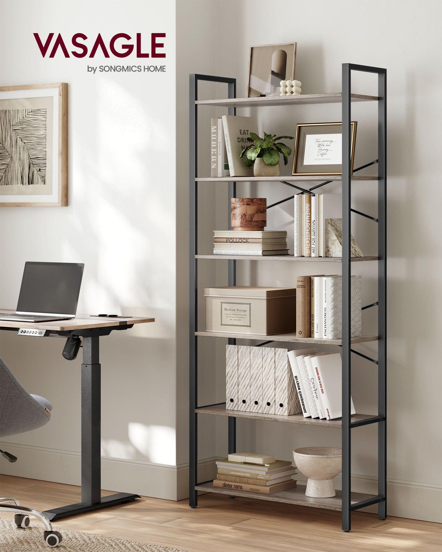 6-Tier Tall Bookshelf with Steel Frame FredCo