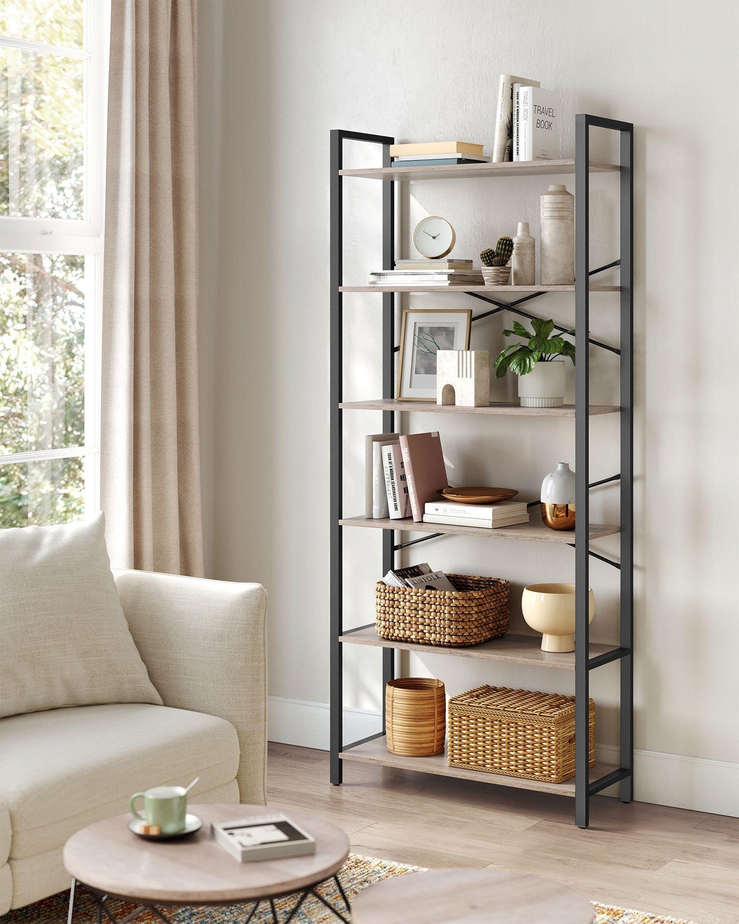 6-Tier Tall Bookshelf with Steel Frame FredCo