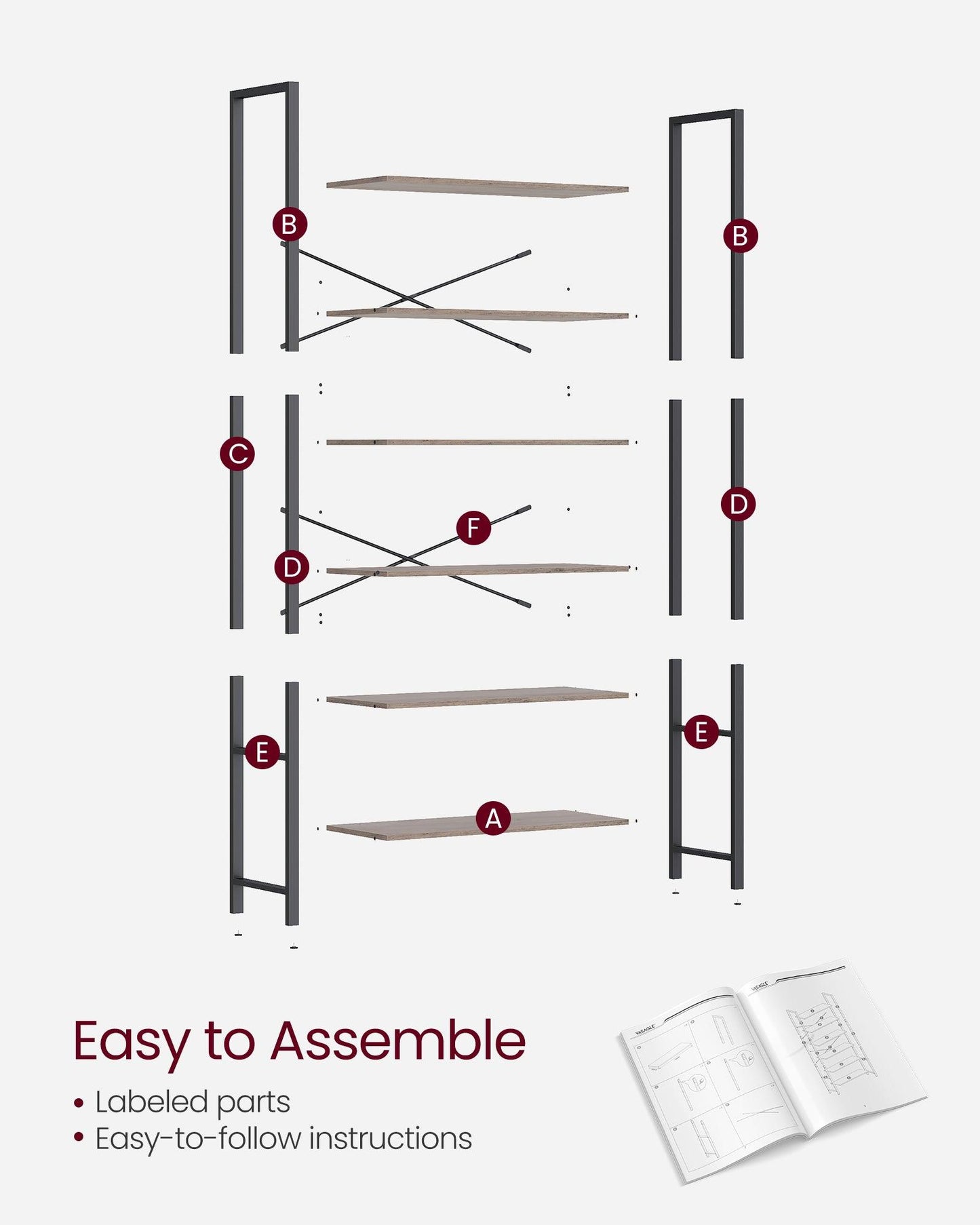 6-Tier Tall Bookshelf with Steel Frame FredCo