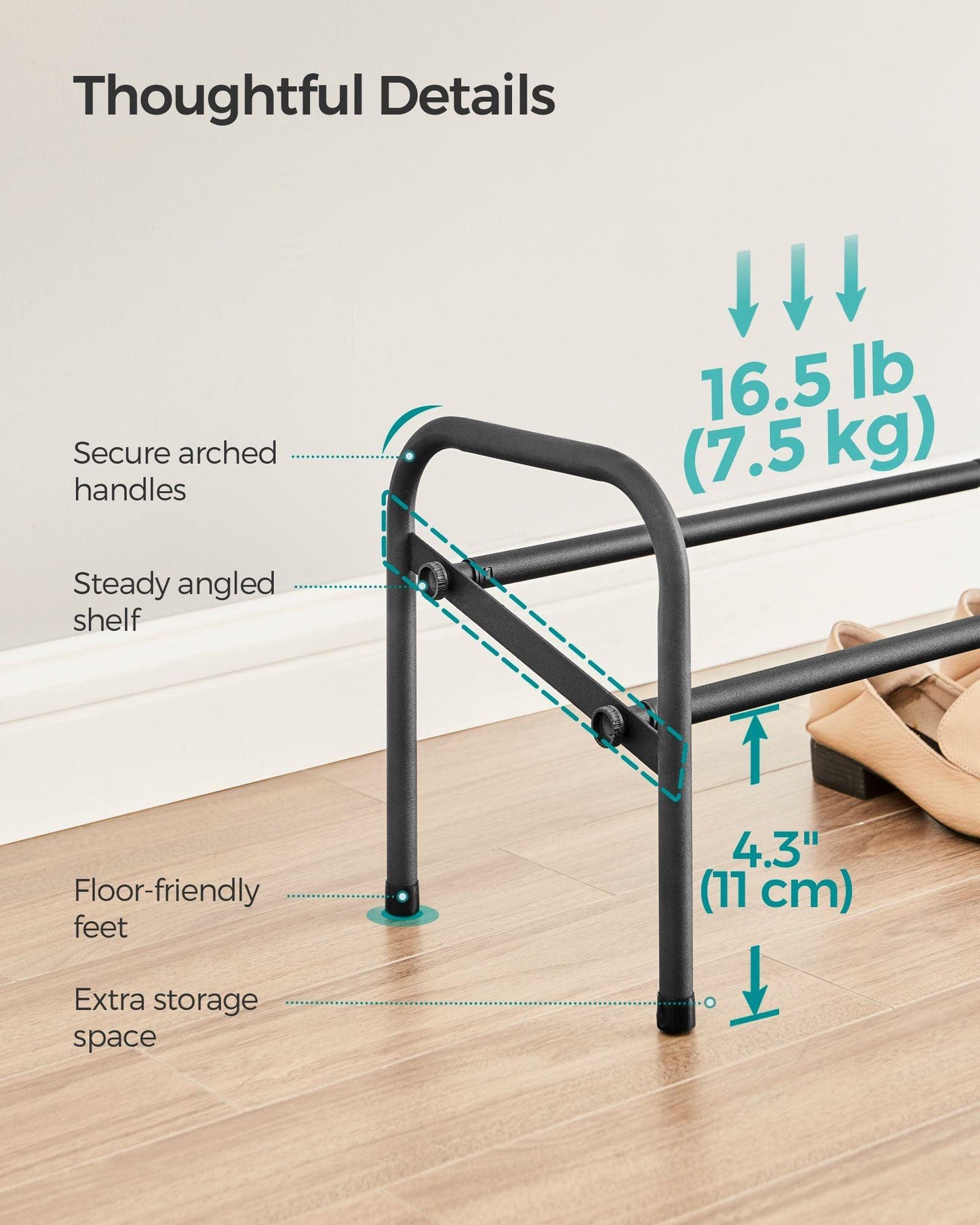 1-Tier Metal Shoe Rack Ink Black FredCo