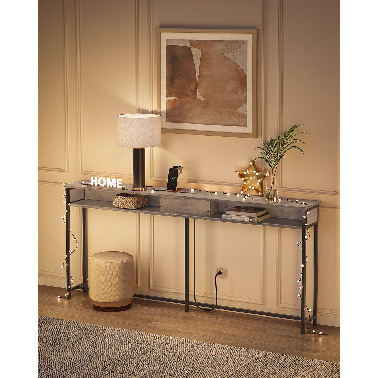 70.9-Inch Narrow Console Table Greige and Black FredCo