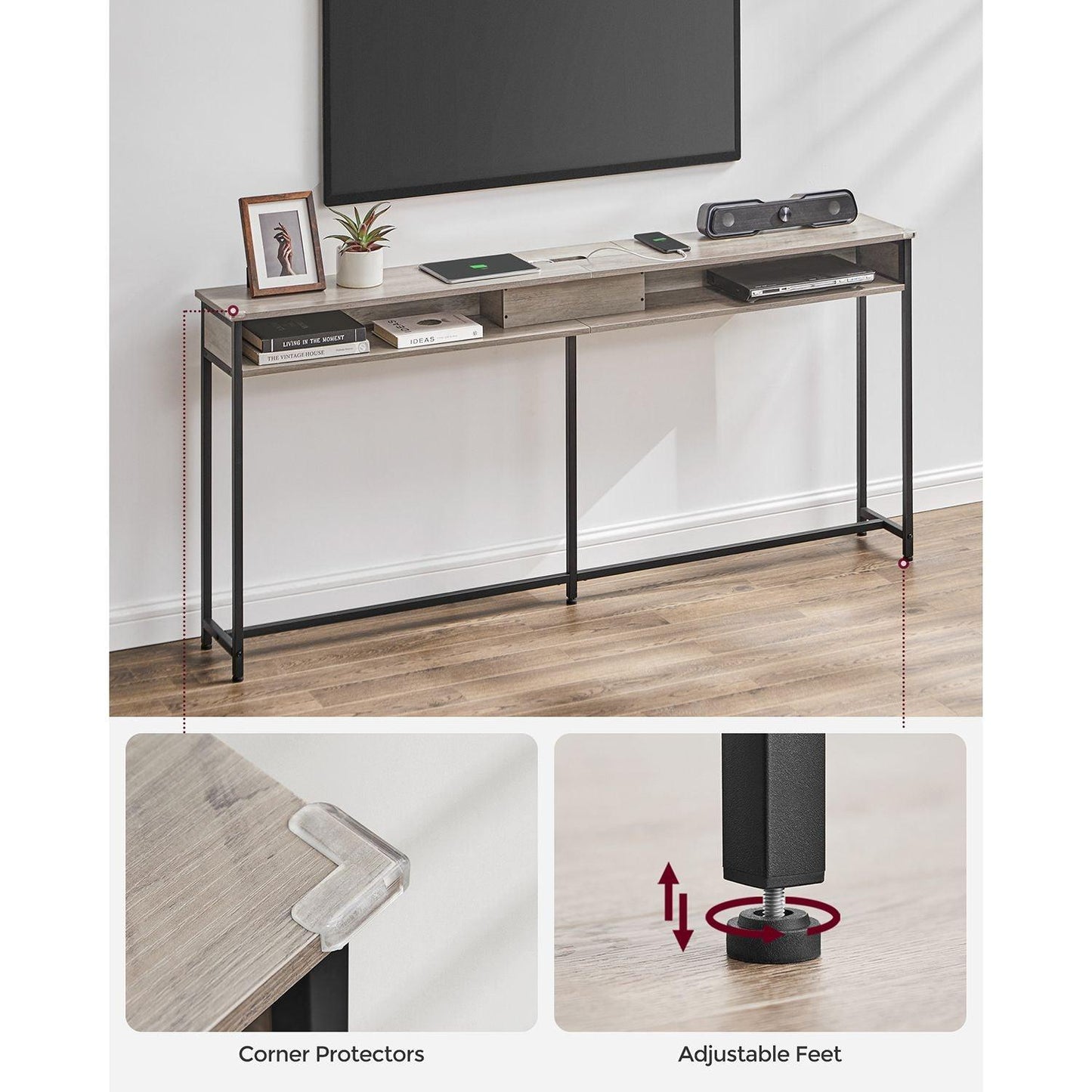 70.9-Inch Narrow Console Table Greige and Black FredCo