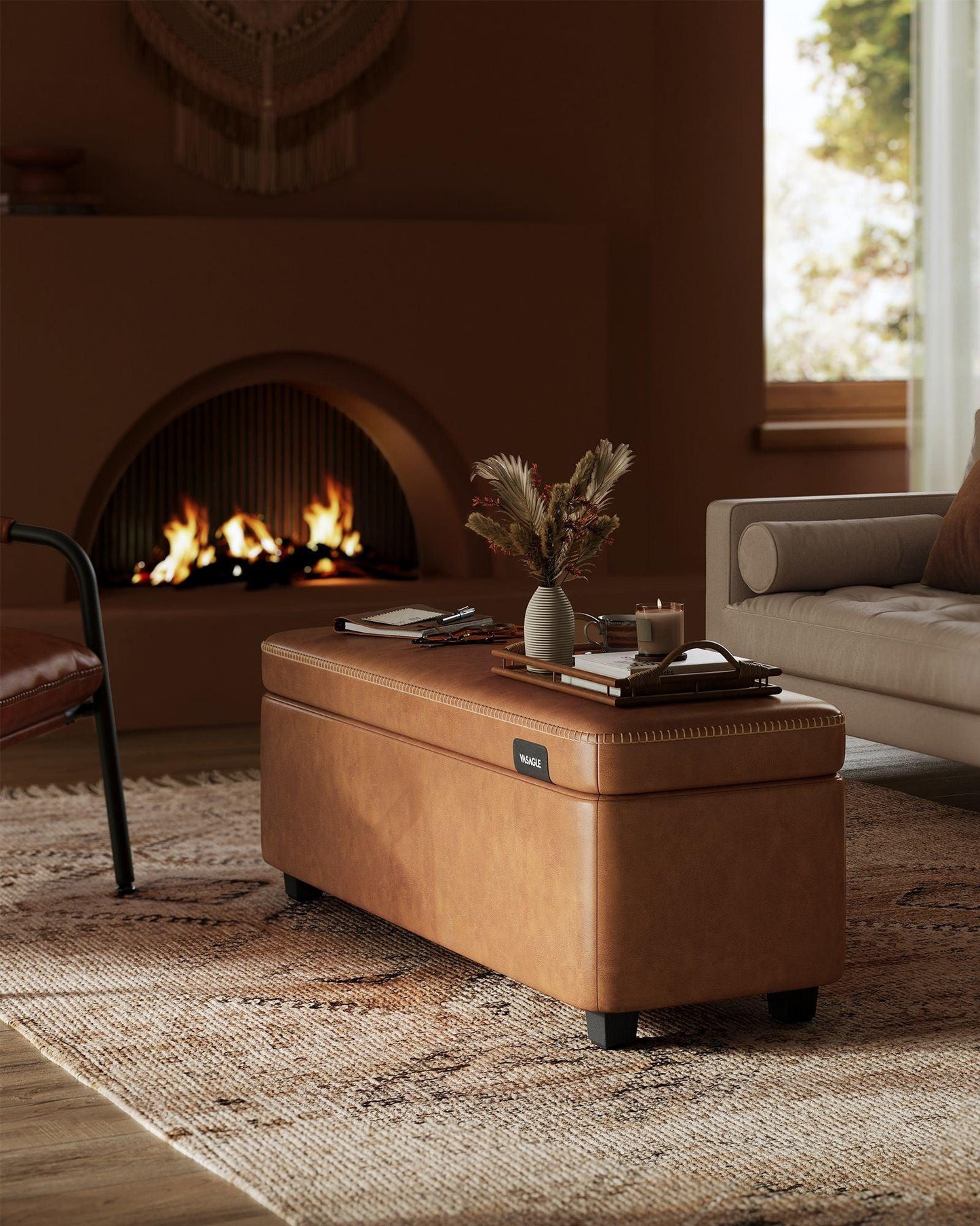 EKHO Collection - Storage Ottoman Bench, Caramel Brown FredCo