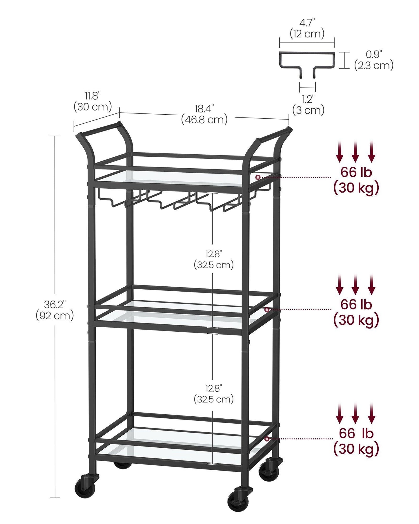 Small Bar Cart With 3-Tier Mirrored Shelf FredCo