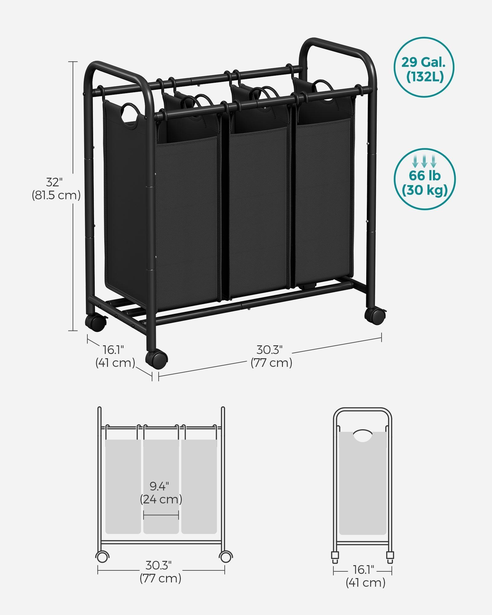 3-Section Laundry Sorter Black FredCo