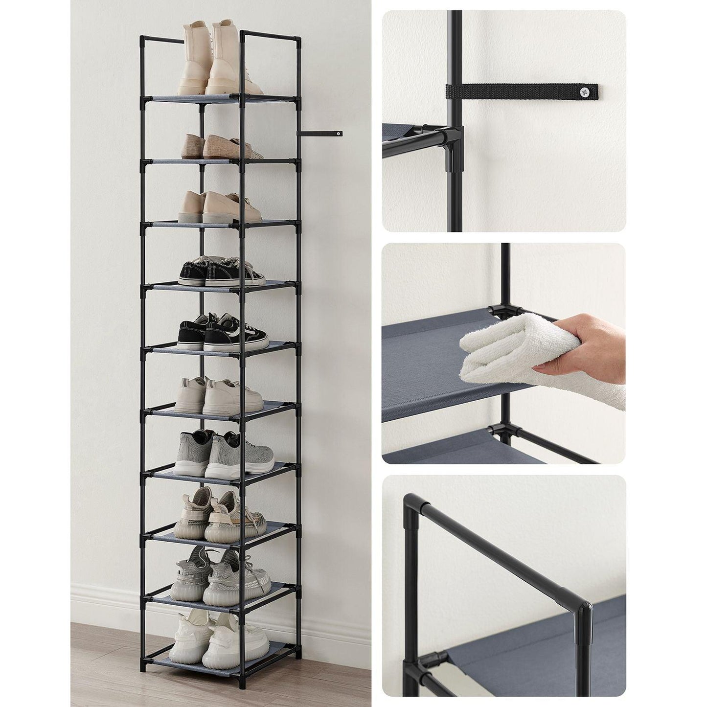 10-Tier Shoe Rack 13 x 13 x 68.1 Inches FredCo