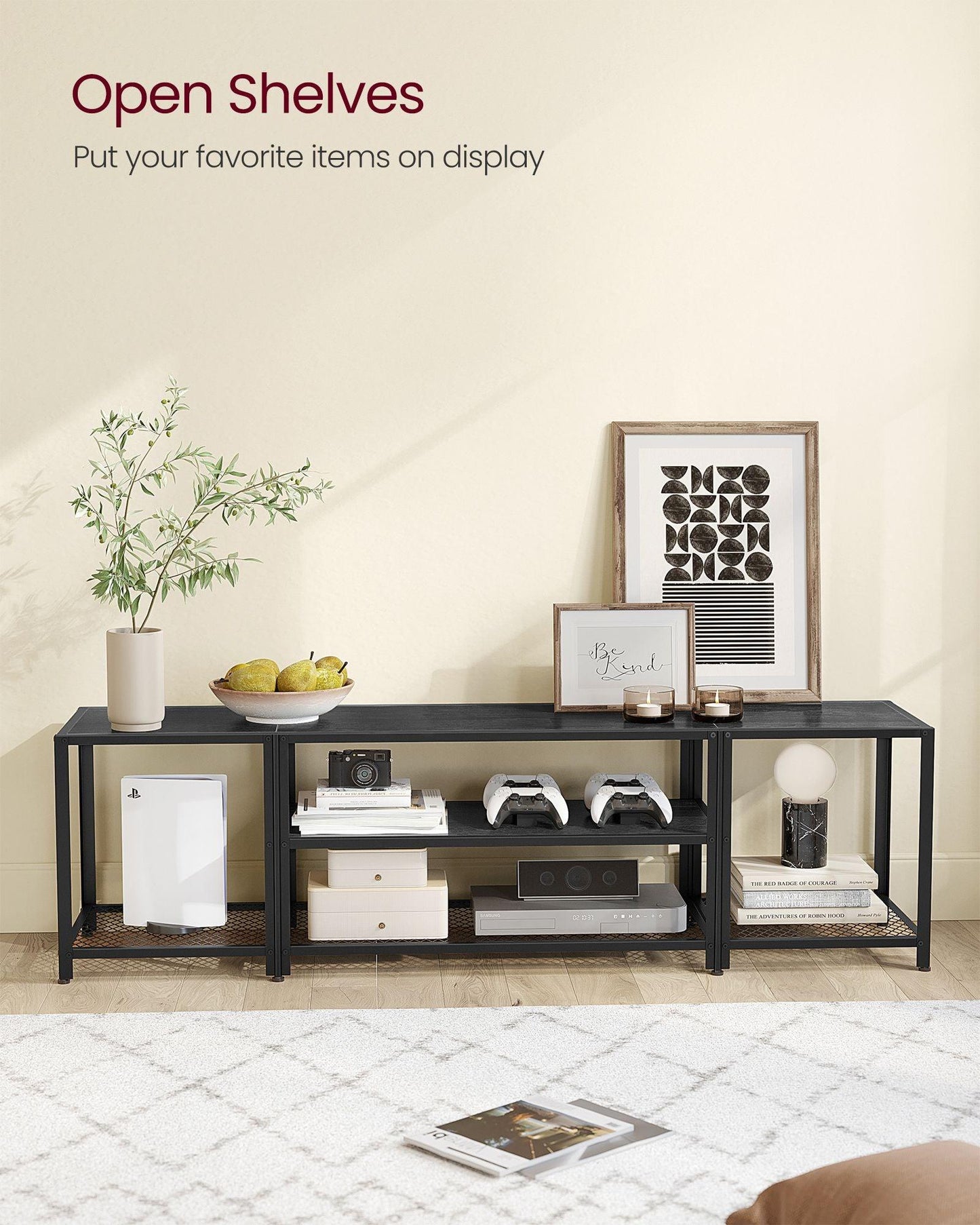 3-Tier TV Stand with Open Storage Shelves FredCo