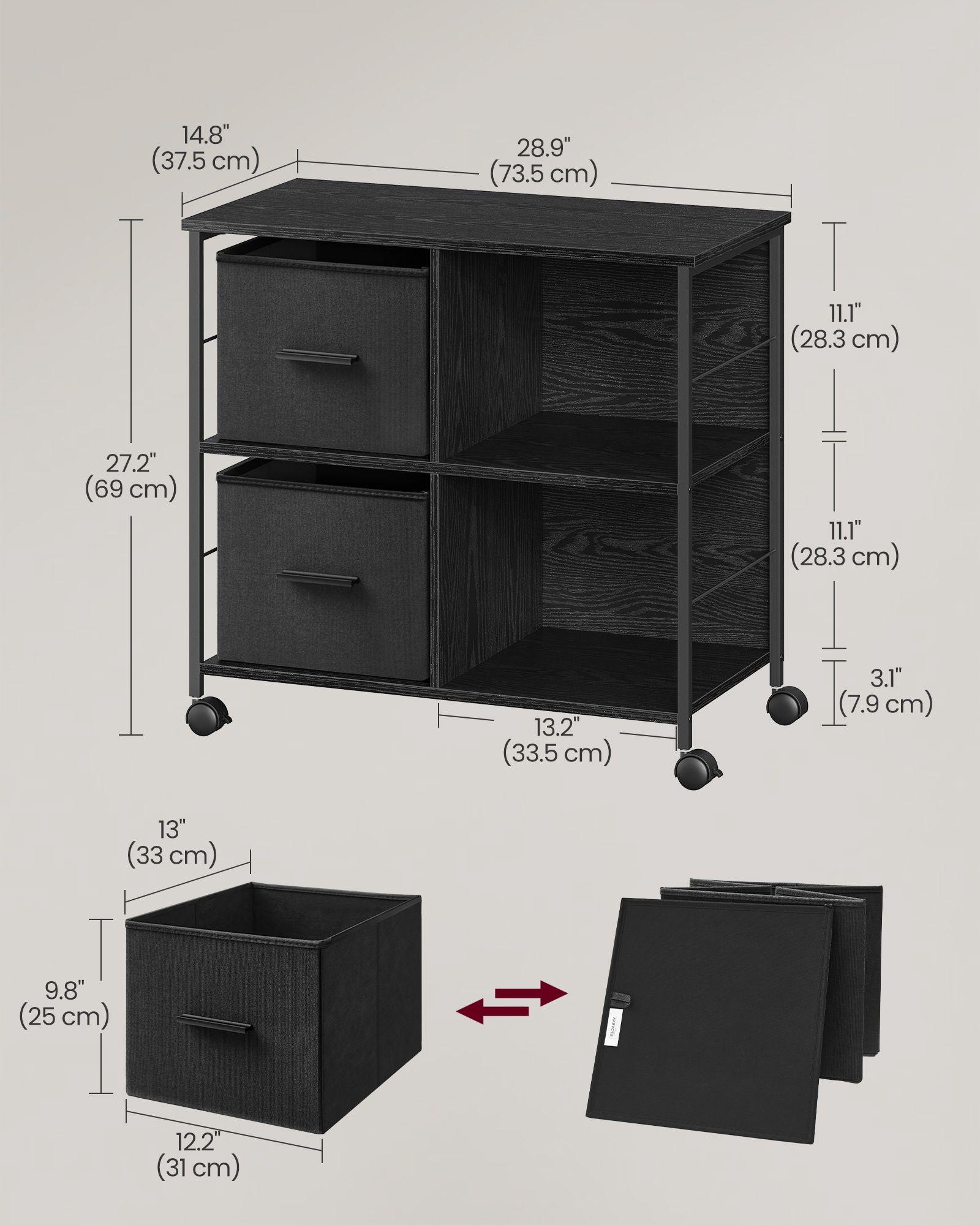 VASAGLE File Cabinet Mobile Filing Cabinet with Wheels 2 Drawers Open Shelf  for Office Greige and Black 