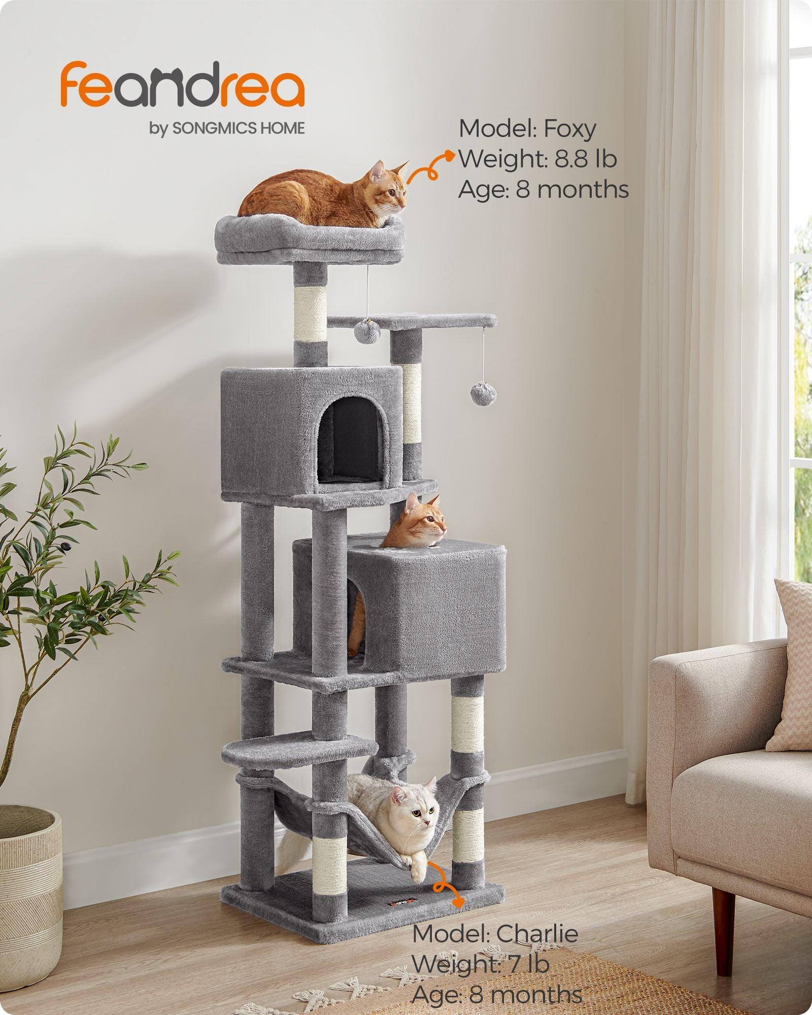 Feandrea 44.1 Cat Tree Cat Tower with 11 Scratching Posts Multi-Level Cat  Condo 2 Perches Cave Hammock Light Gray 
