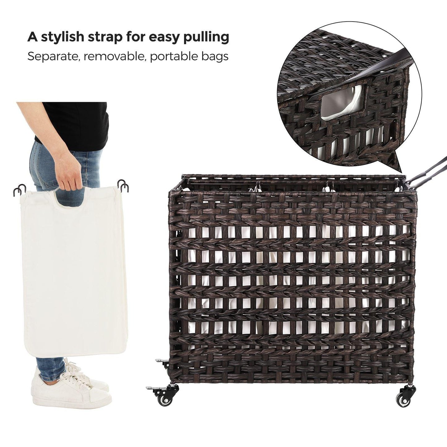 Laundry Hamper with Wheels and 3 Removable Liner Bags FredCo