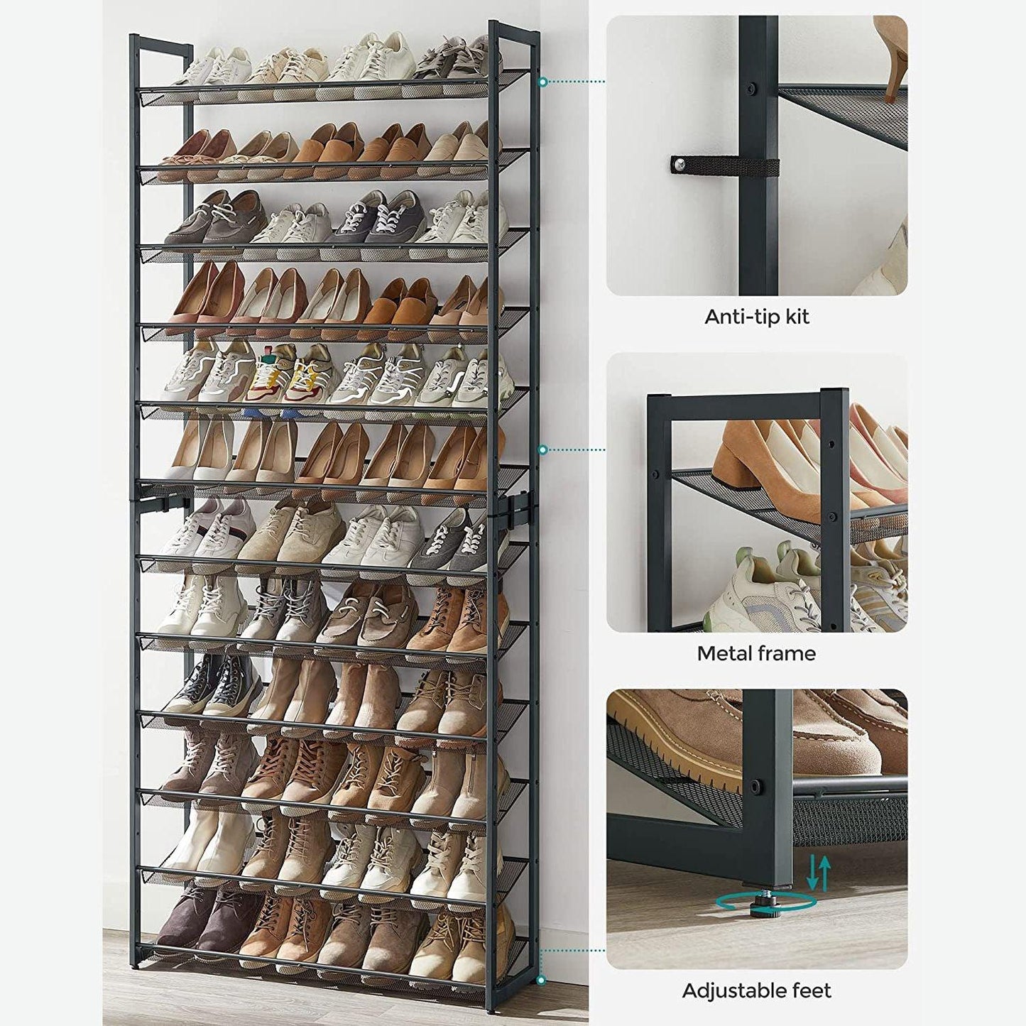 12-Tier Tall Metal Shoe Storage Organizer FredCo