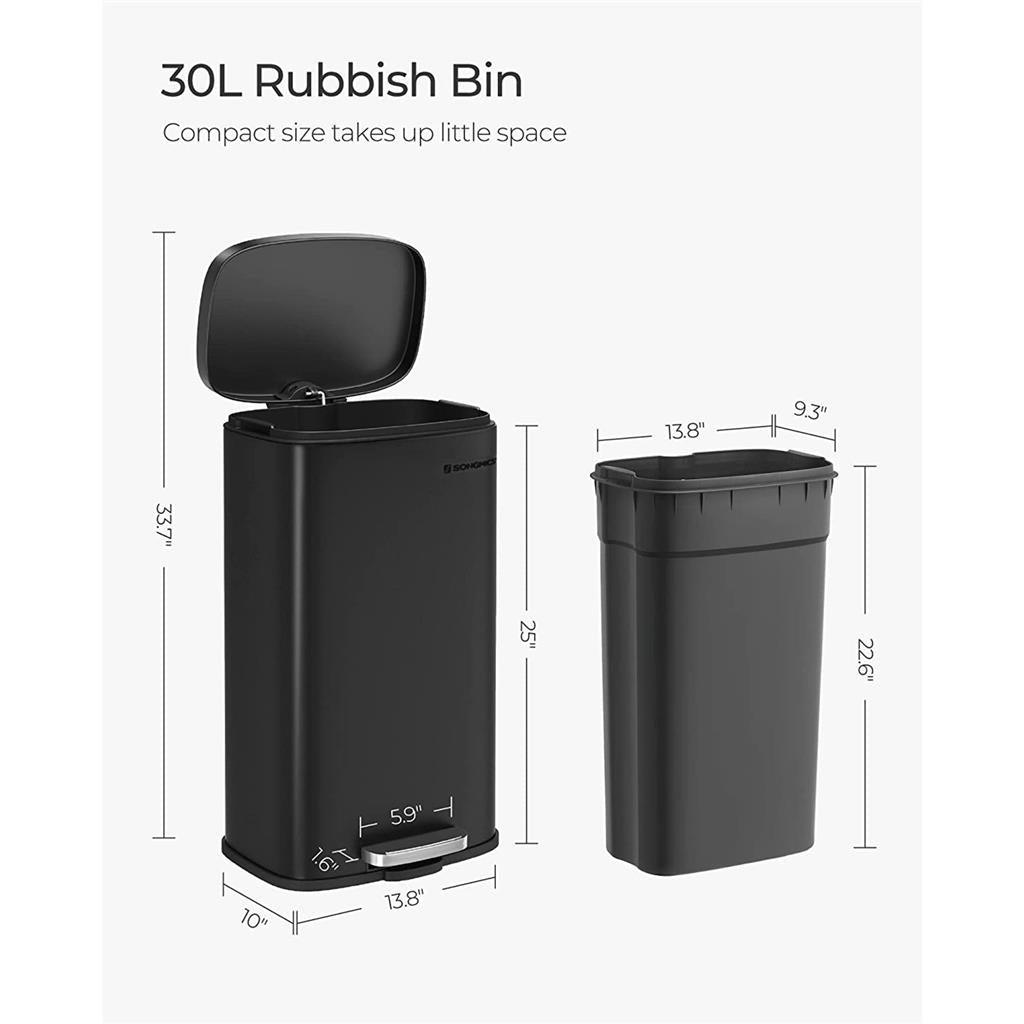 8 Gallon Black Trash Can with Lid FredCo