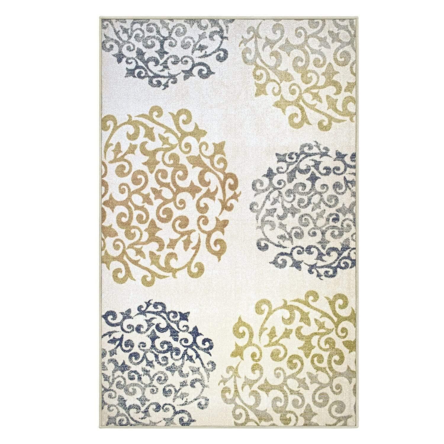 Amber Non-Slip Foldable Modern Floral Medallion Rug FredCo