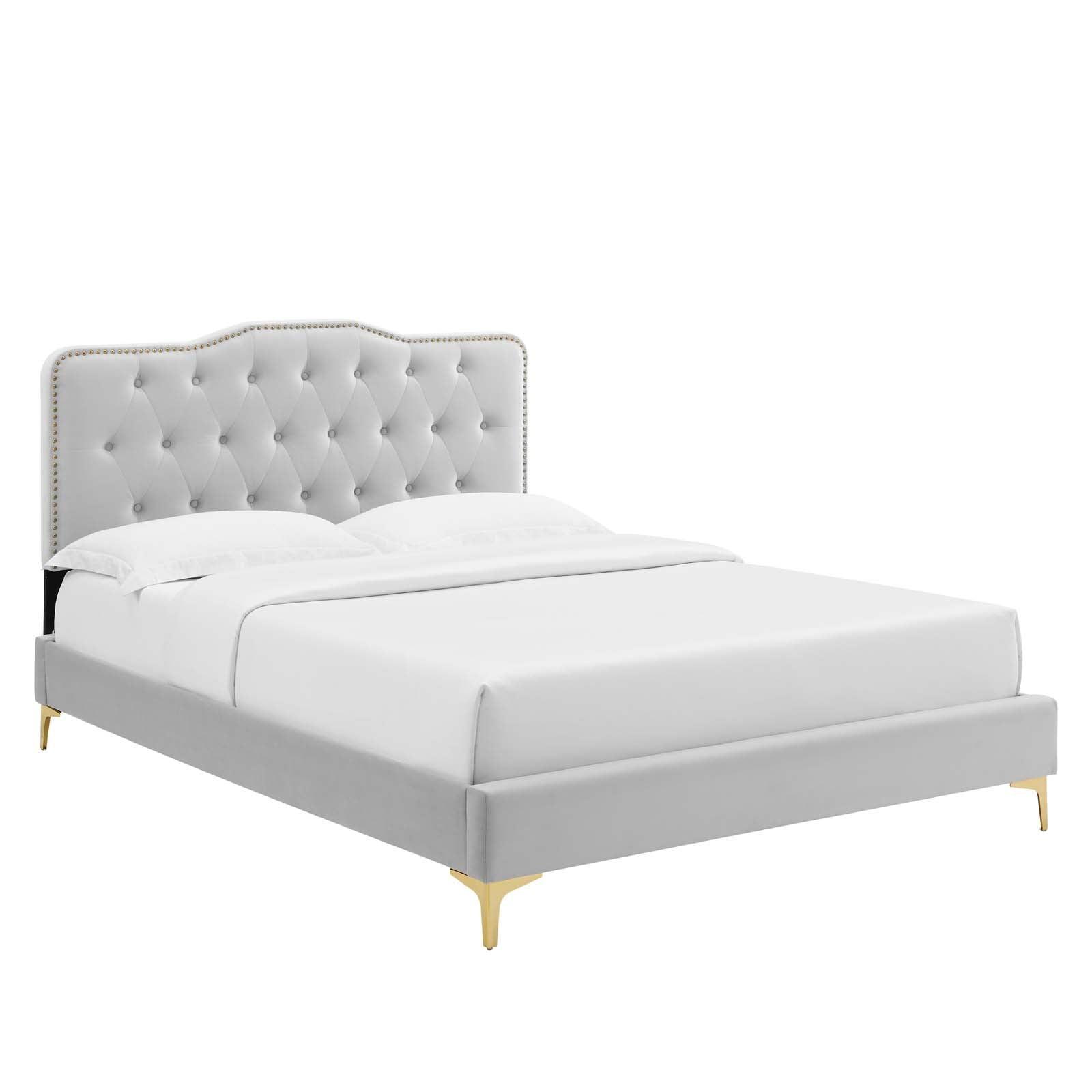 Amber Performance Velvet Queen Platform Bed, MOD-6775 FredCo