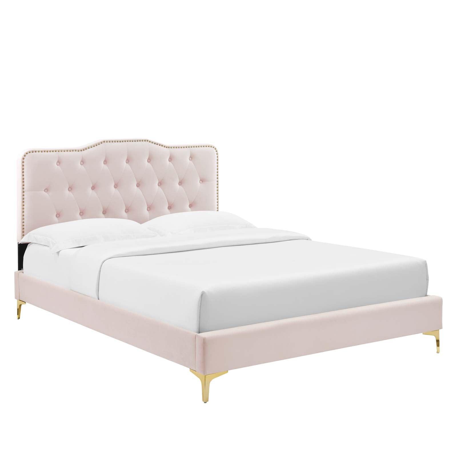 Amber Performance Velvet Queen Platform Bed, MOD-6775 FredCo