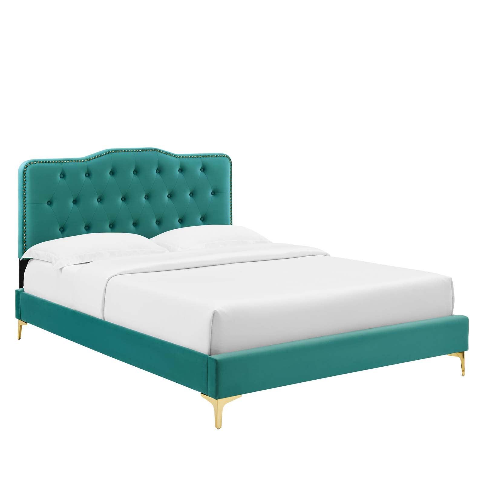 Amber Performance Velvet Queen Platform Bed, MOD-6775 FredCo