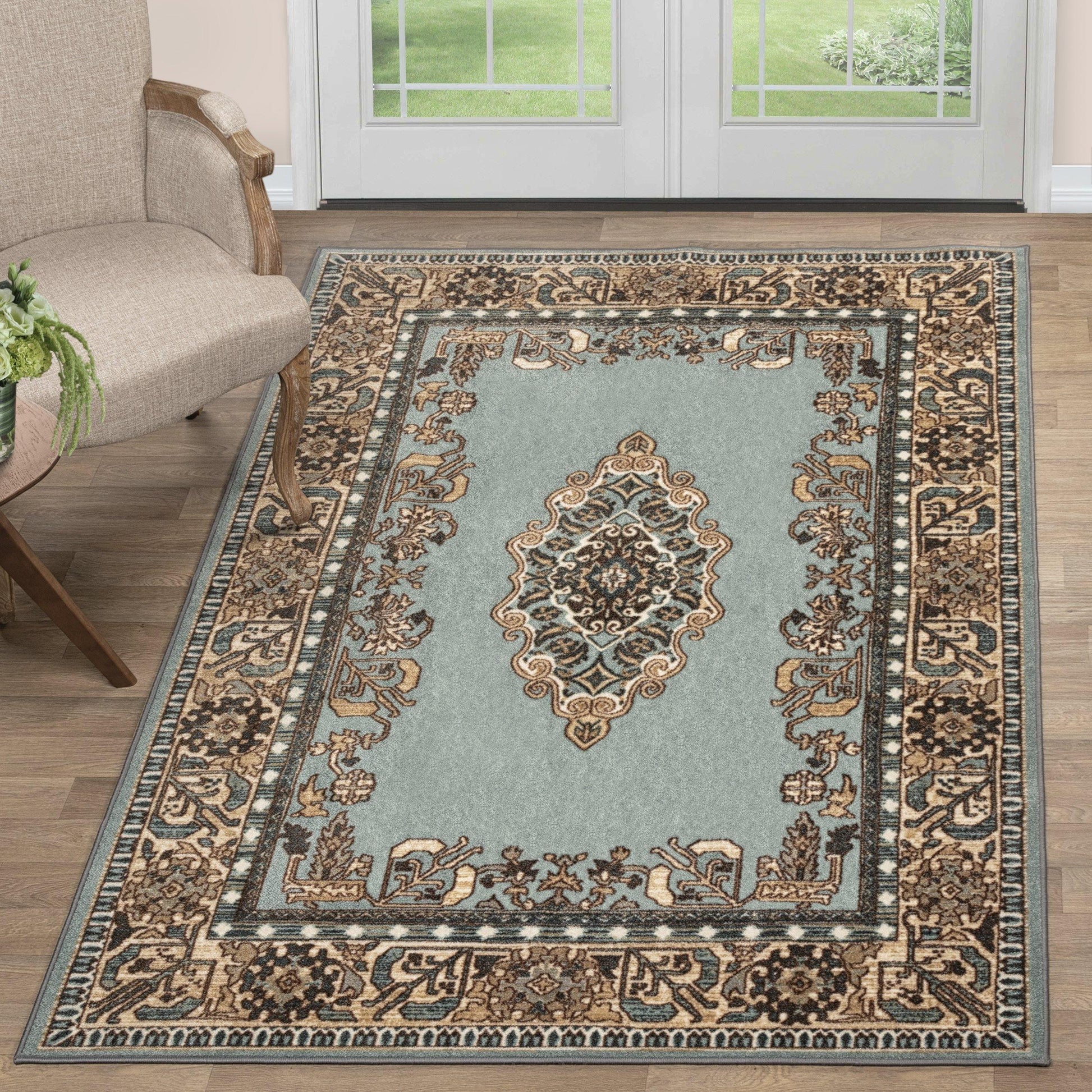 Aviva Non-Slip Foldable Vintage Oriental Medallion Rug FredCo