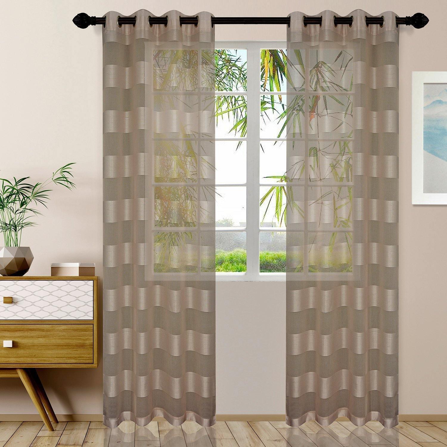 Dalitso Rope Horizontal Bands Soft Diffused Light Sheer Curtain Set FredCo