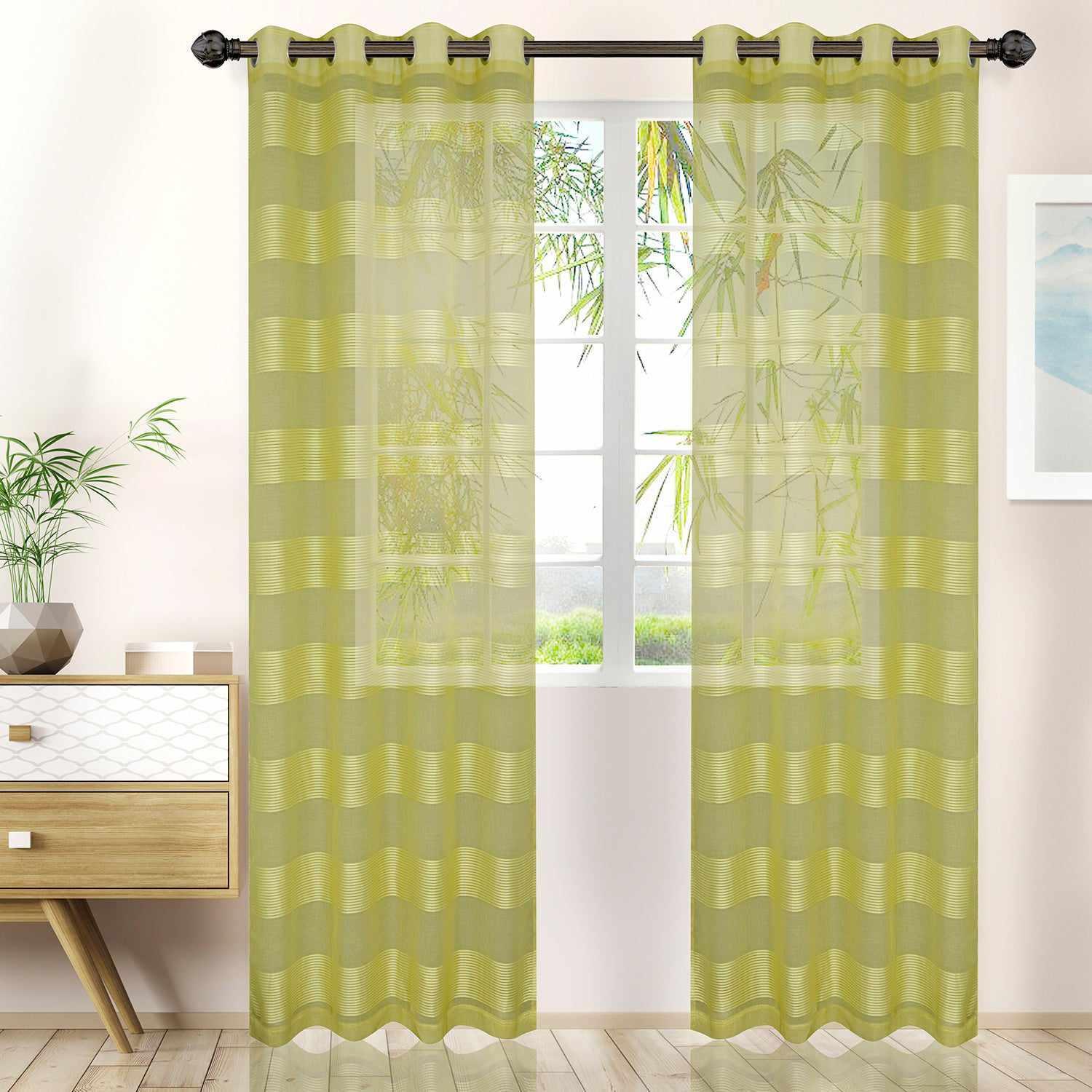 Dalitso Rope Horizontal Bands Soft Diffused Light Sheer Curtain Set FredCo