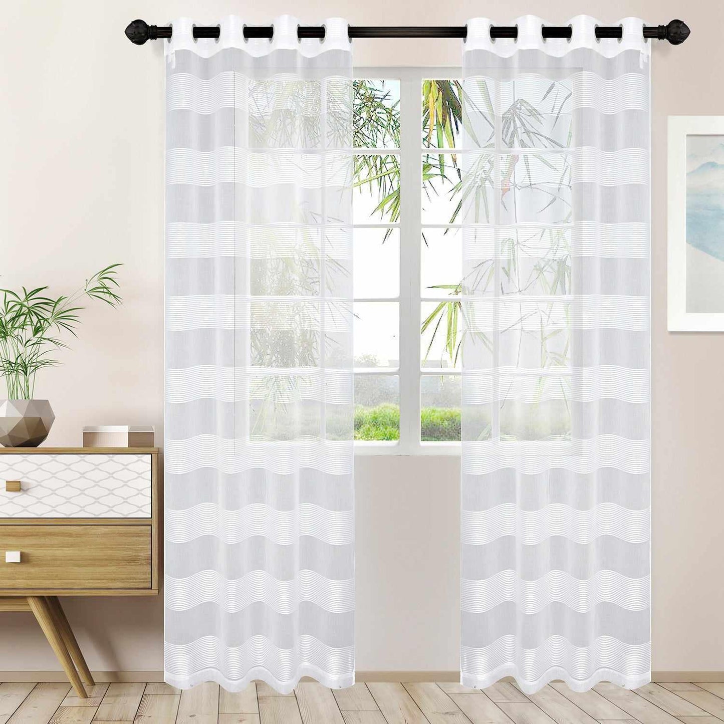 Dalitso Rope Horizontal Bands Soft Diffused Light Sheer Curtain Set FredCo