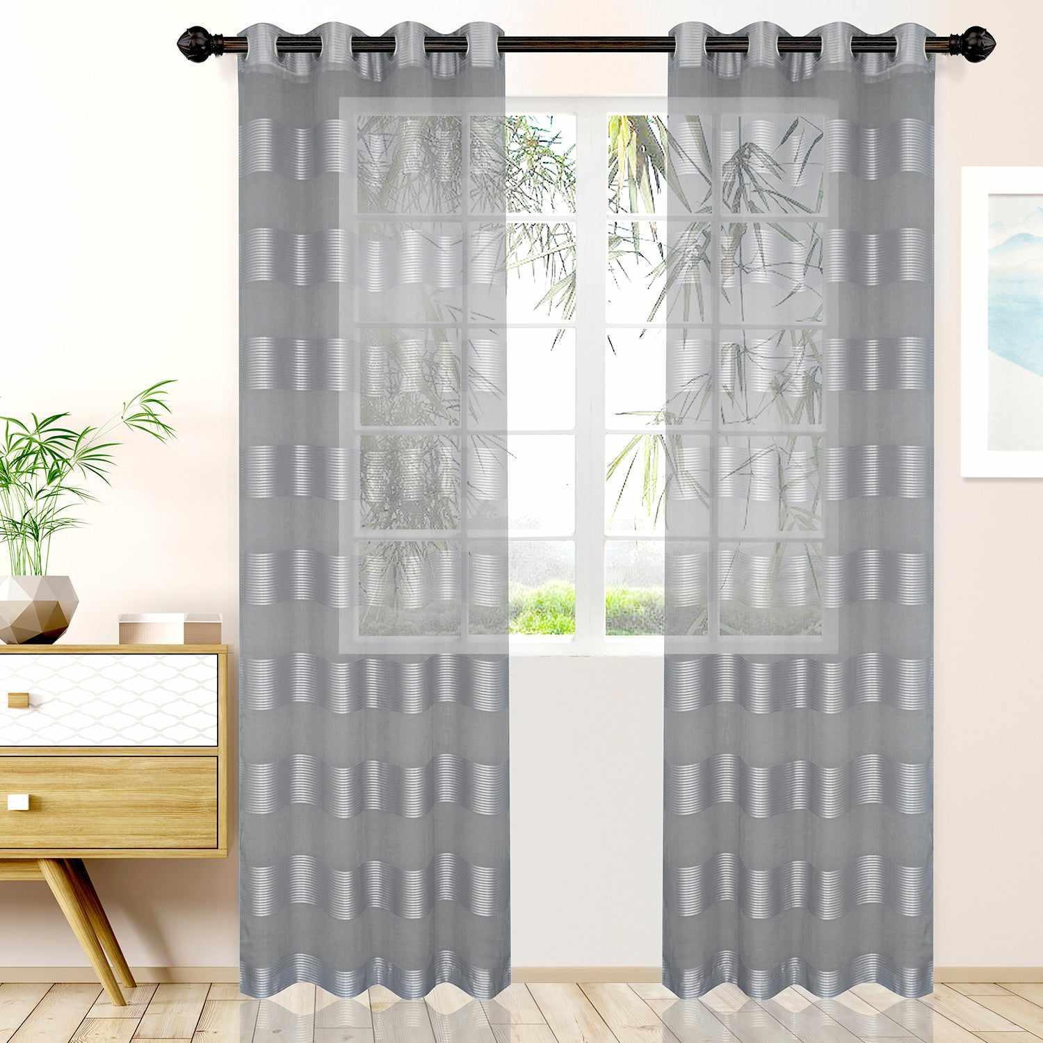 Dalitso Rope Horizontal Bands Soft Diffused Light Sheer Curtain Set FredCo