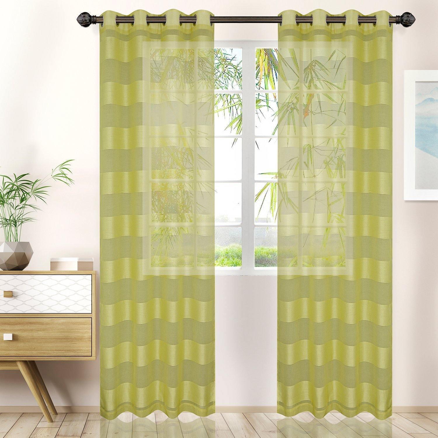 Dalitso Rope Horizontal Bands Soft Diffused Light Sheer Curtain Set FredCo