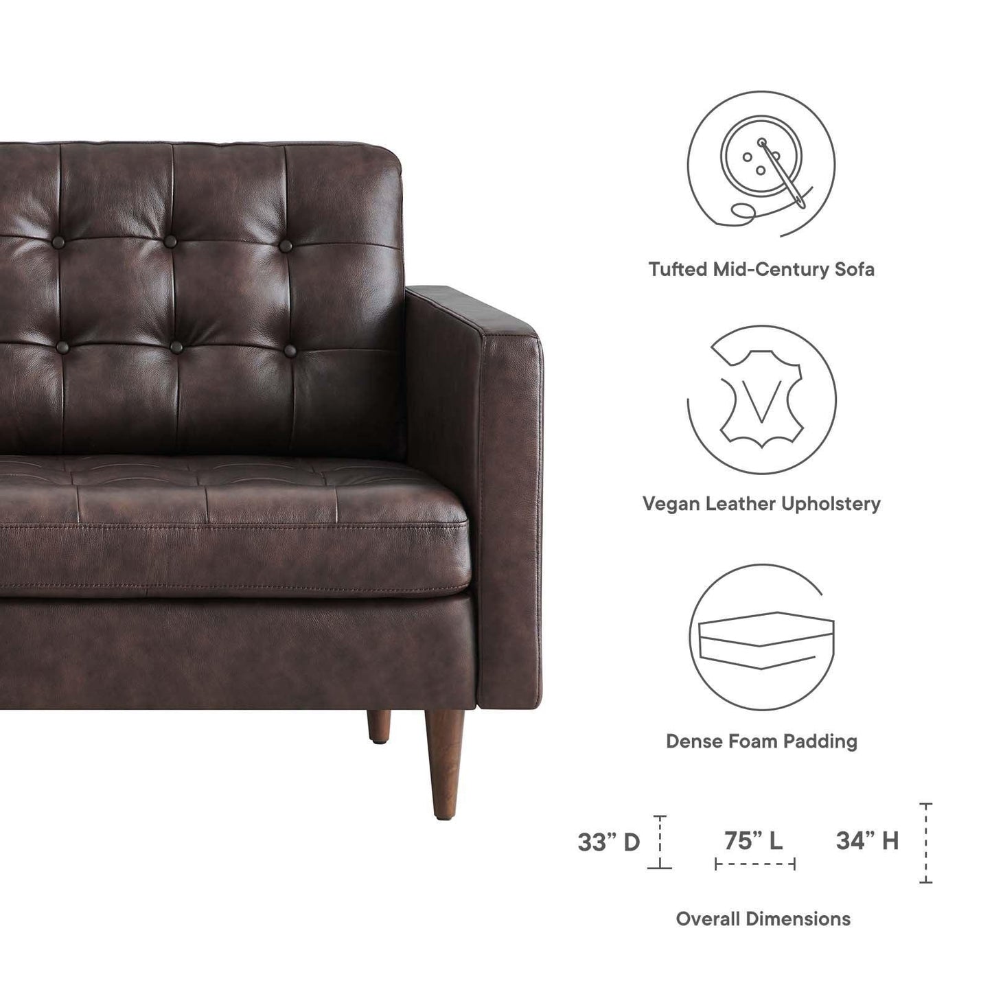 Exalt Tufted Vegan Leather Sofa, EEI-6099 FredCo