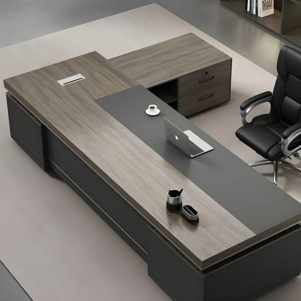 Gray wood Executive Desk with Pedestal Base FredCo