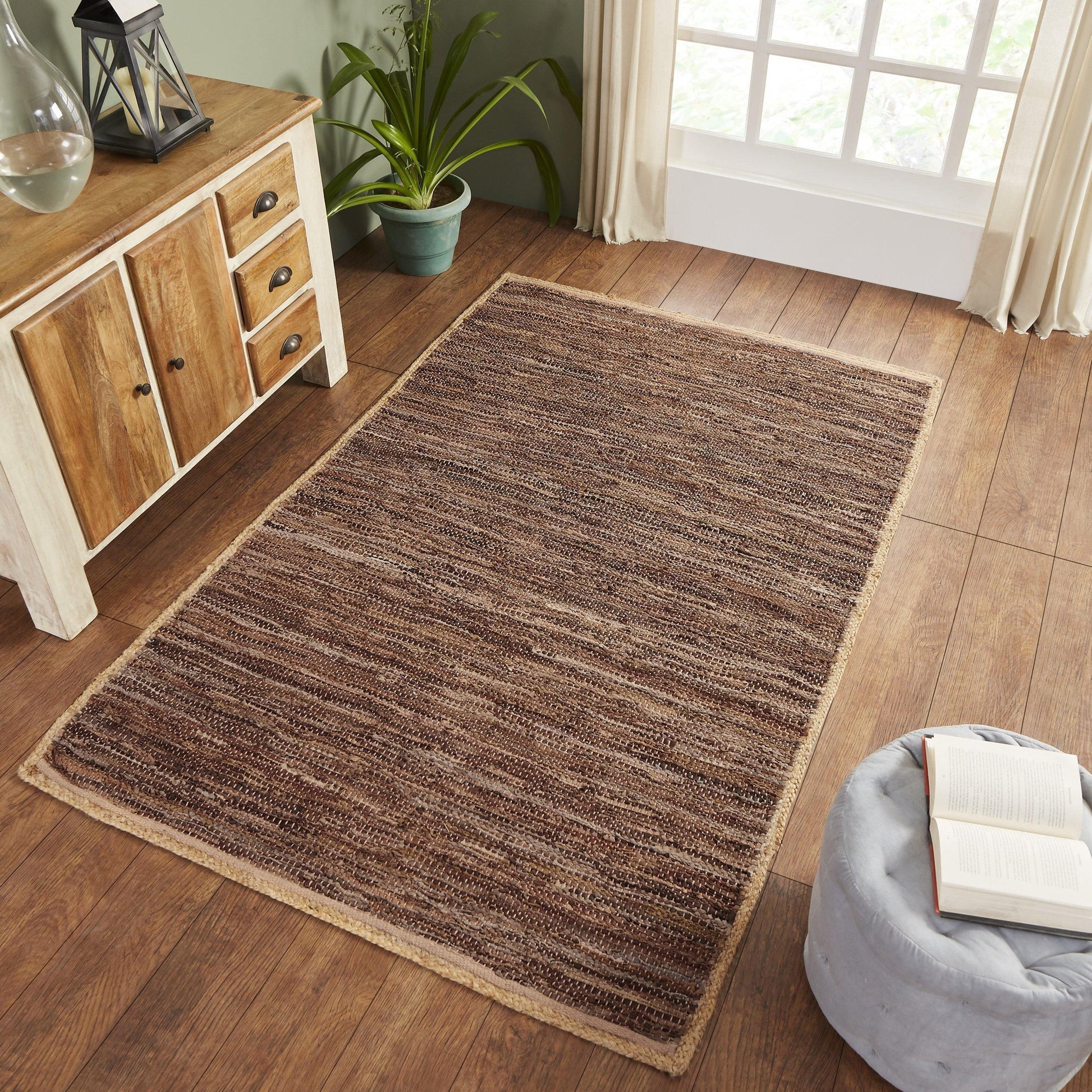 Kerani Modern Bohemian Hand-Woven Leather Rug FredCo